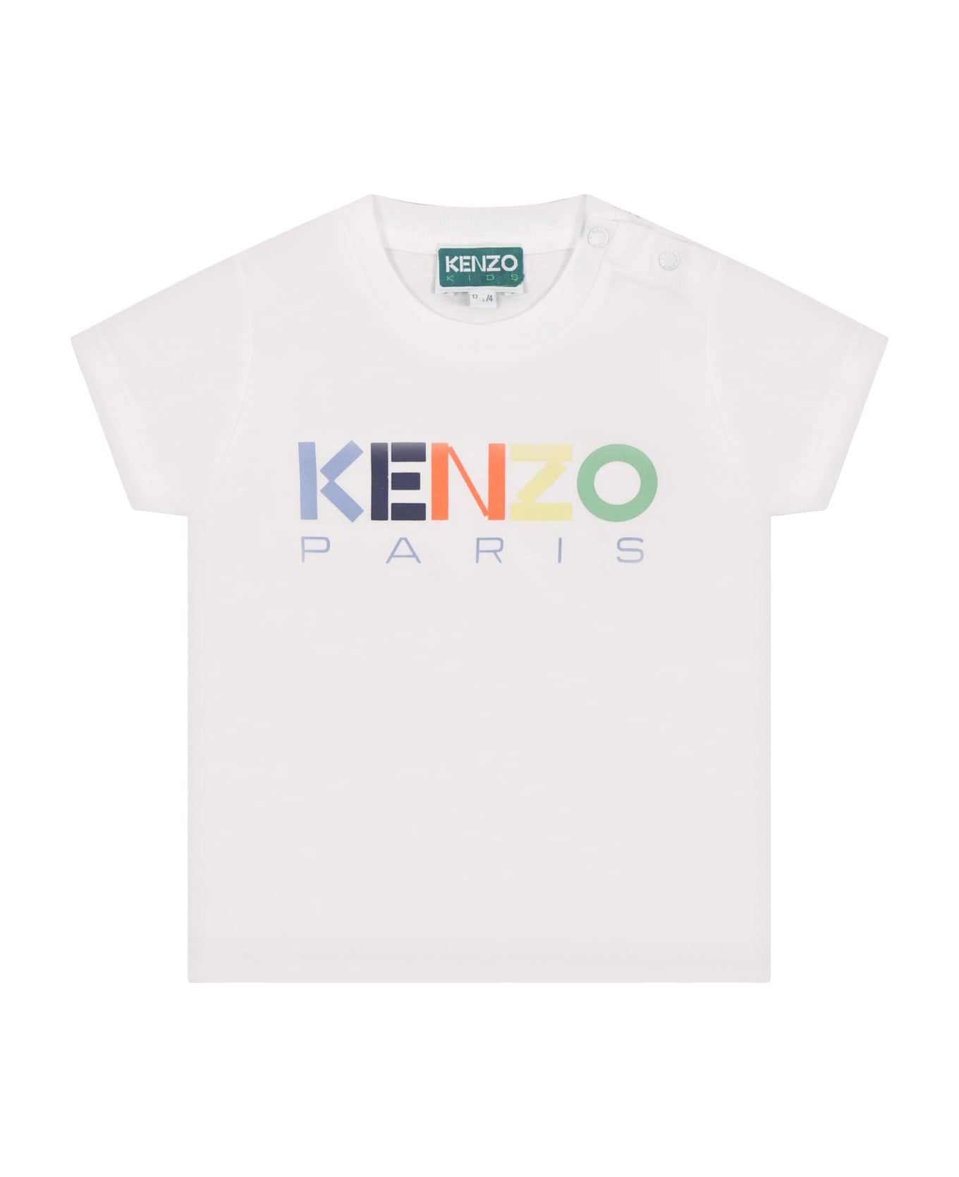 Kenzo Kids White T-shirt For Baby Boy With Multicolor Logo - White