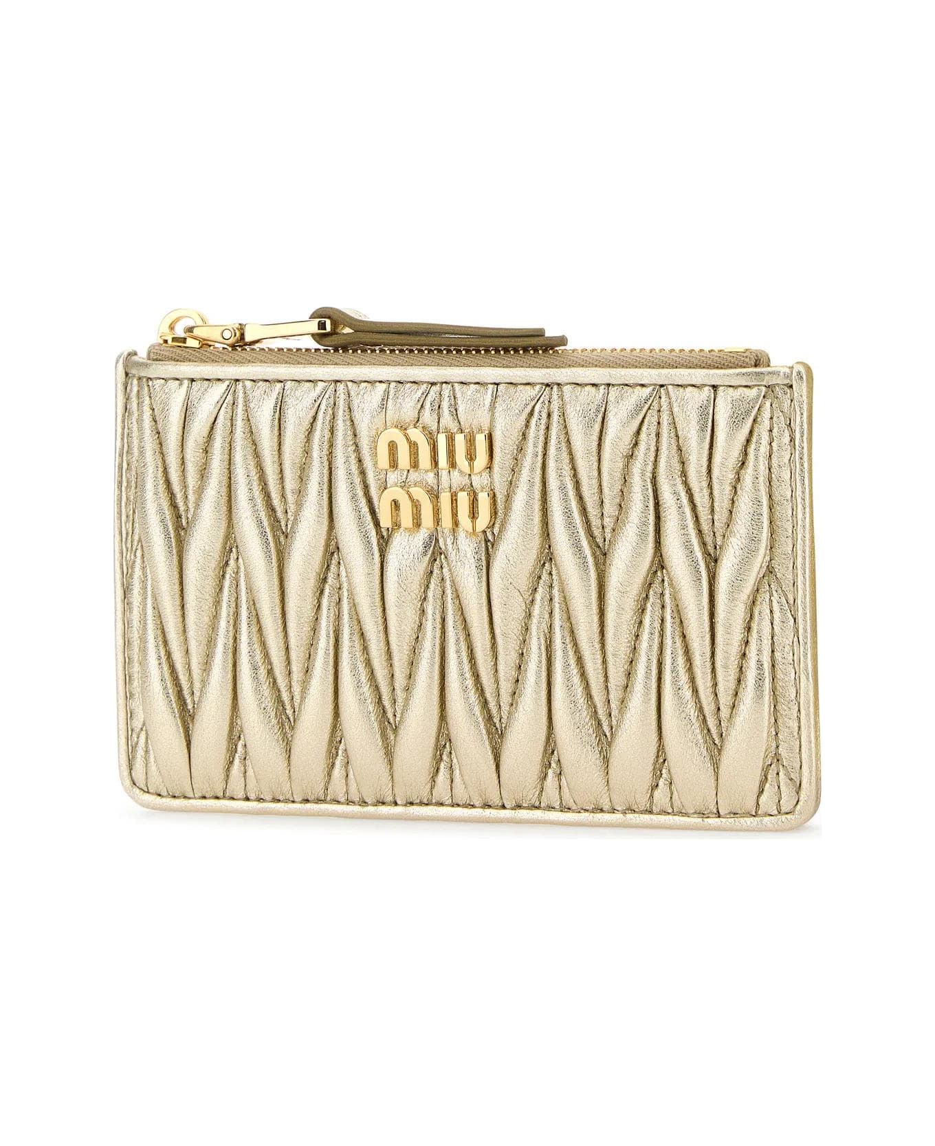 Miu Miu Metallic Gold Leather Card Holder - PIRITE 財布