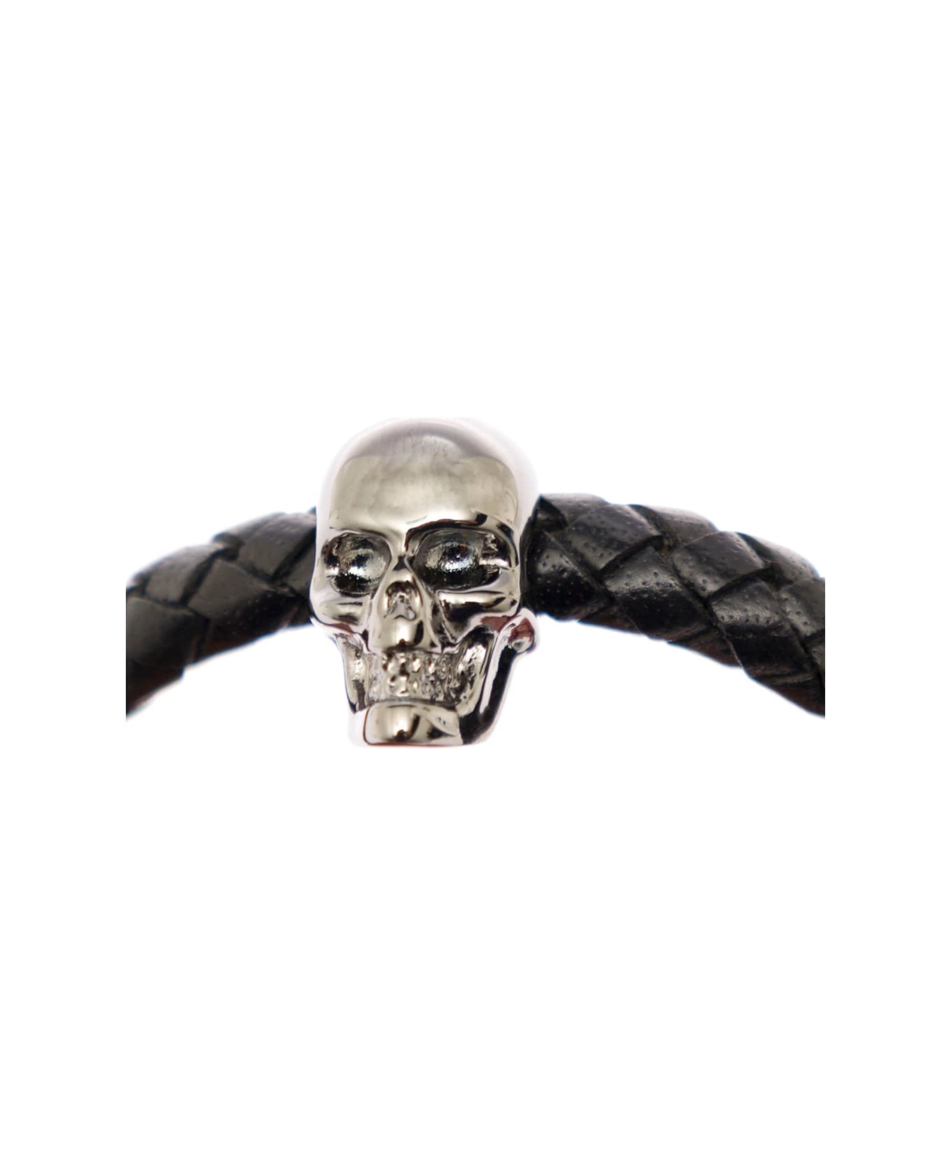 Alexander McQueen Black Leather Bracelet With Skull Detail - Black