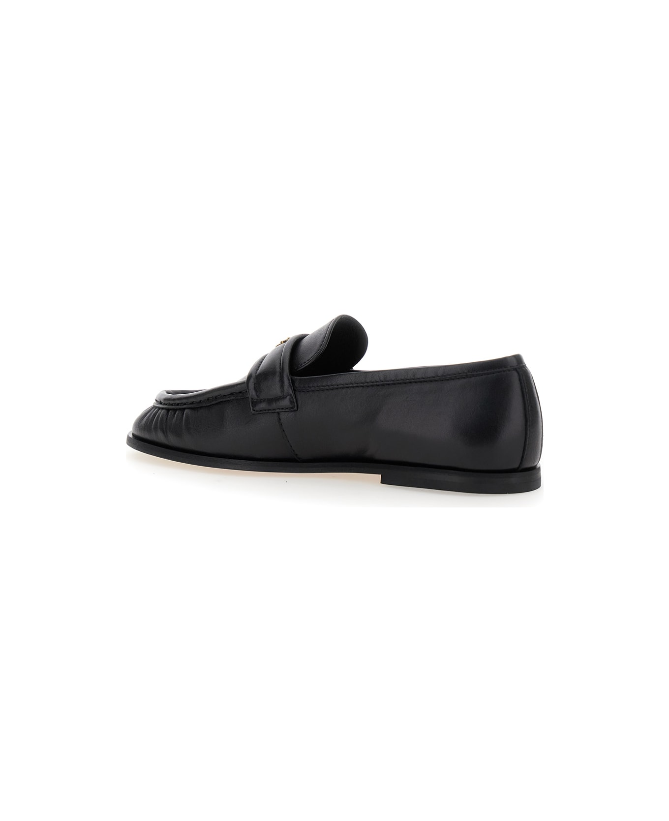 Pinko Black Loafers With Front Metal Logo Detail In Leather Woman - Black