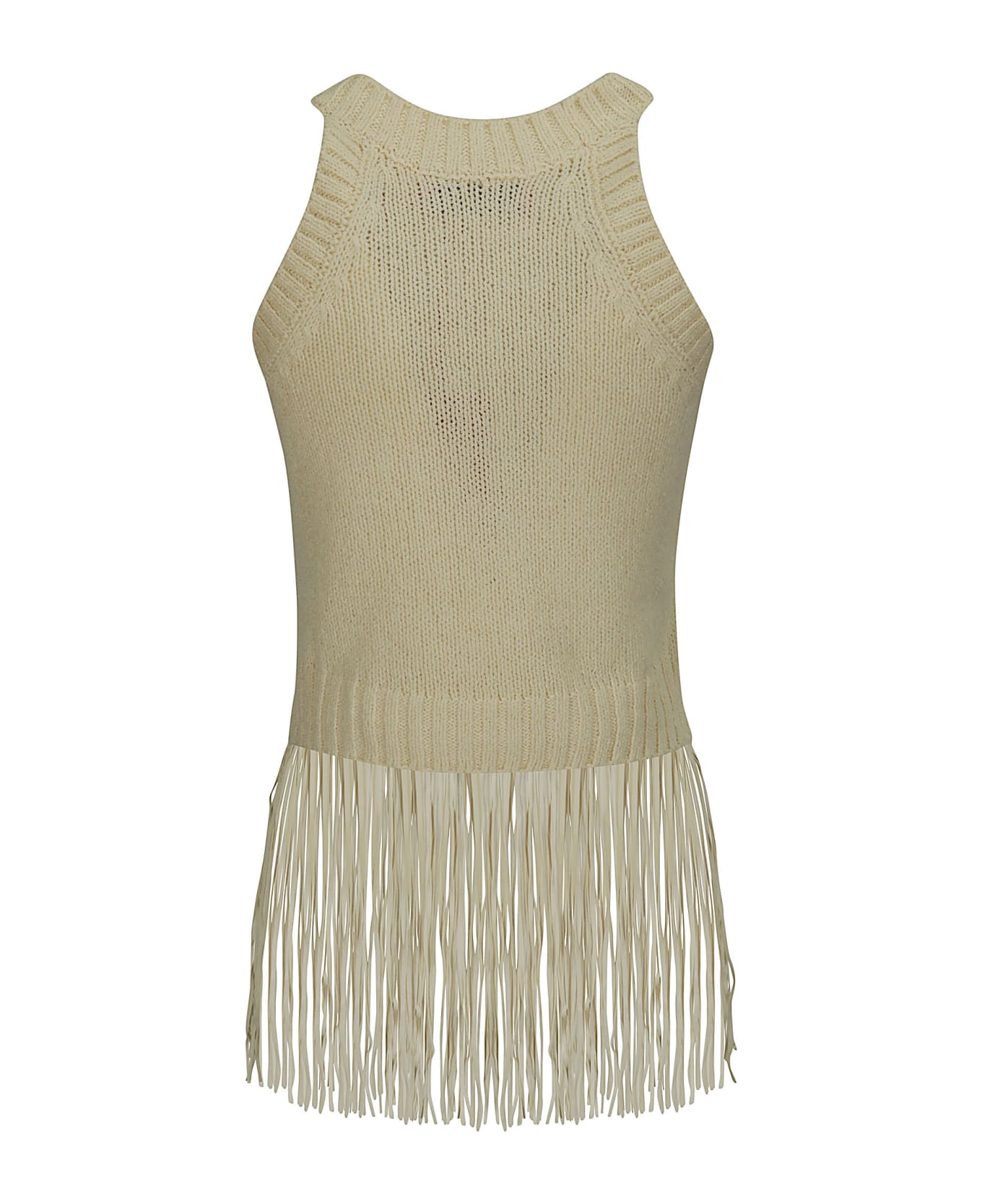 Wild Cashmere Cropped Top Tank With Suede Frings - OFF-WHITE