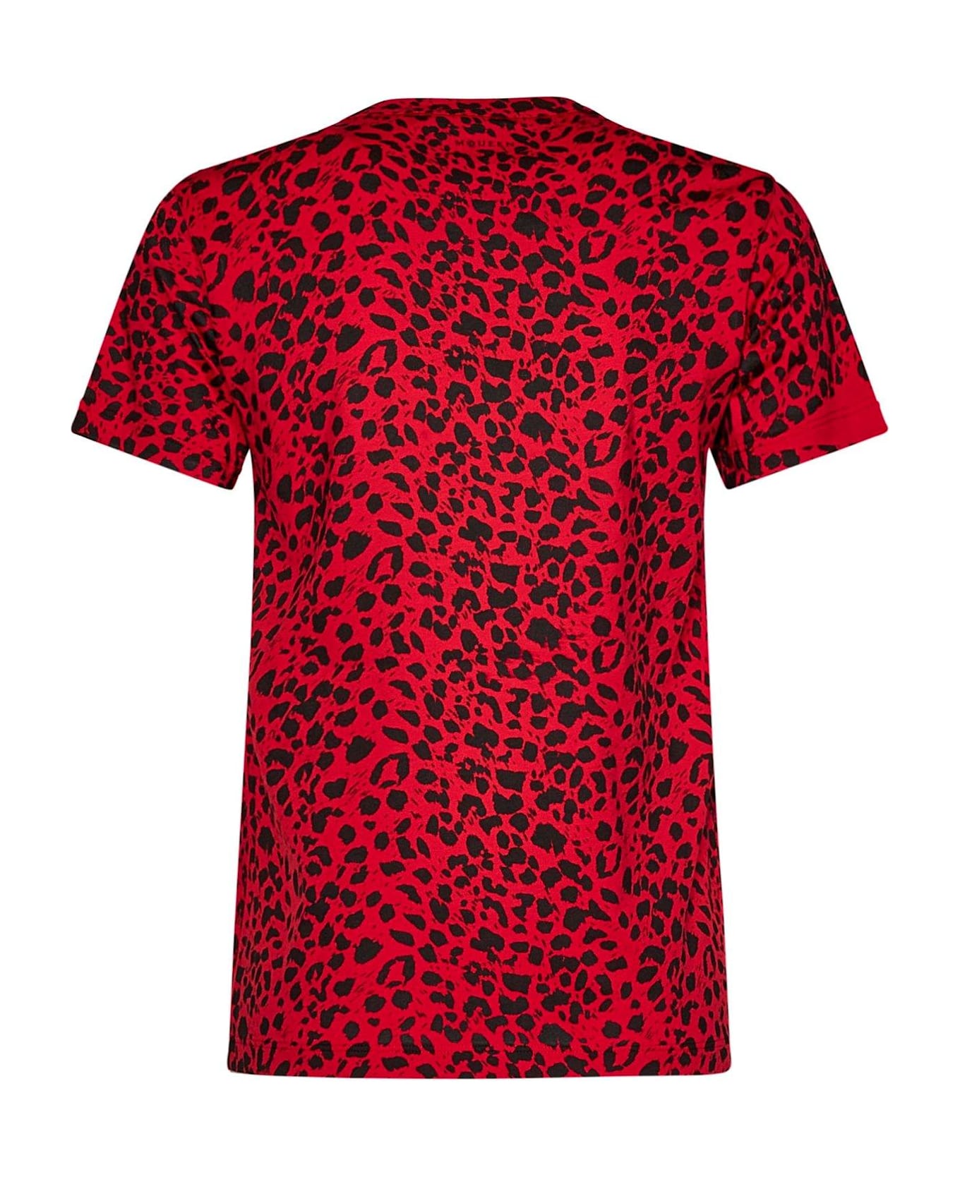 Alexander McQueen Leopard Printed Crewneck T-shirt - Red