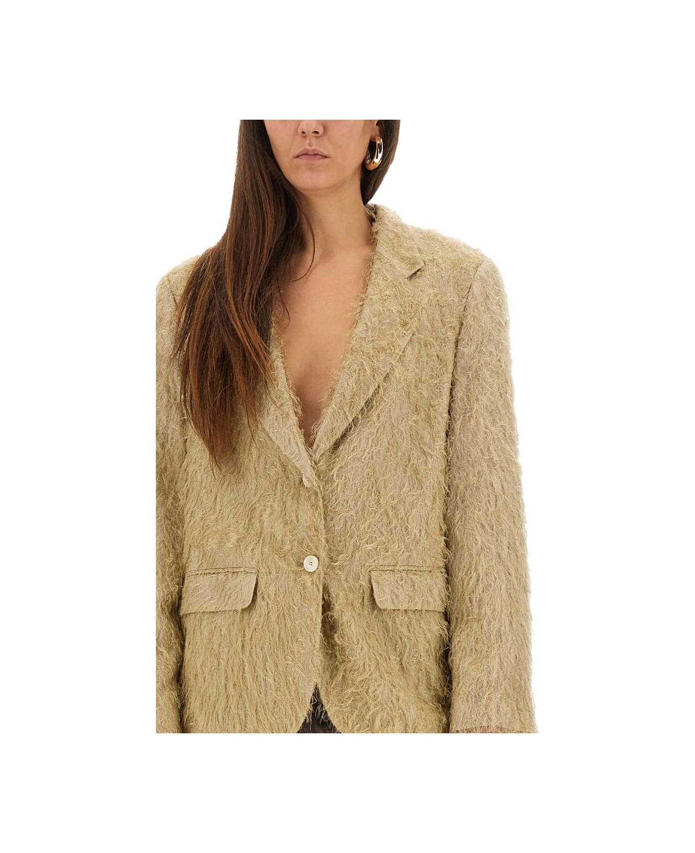 Alysi Single-breasted "fringe" Blazer - BEIGE