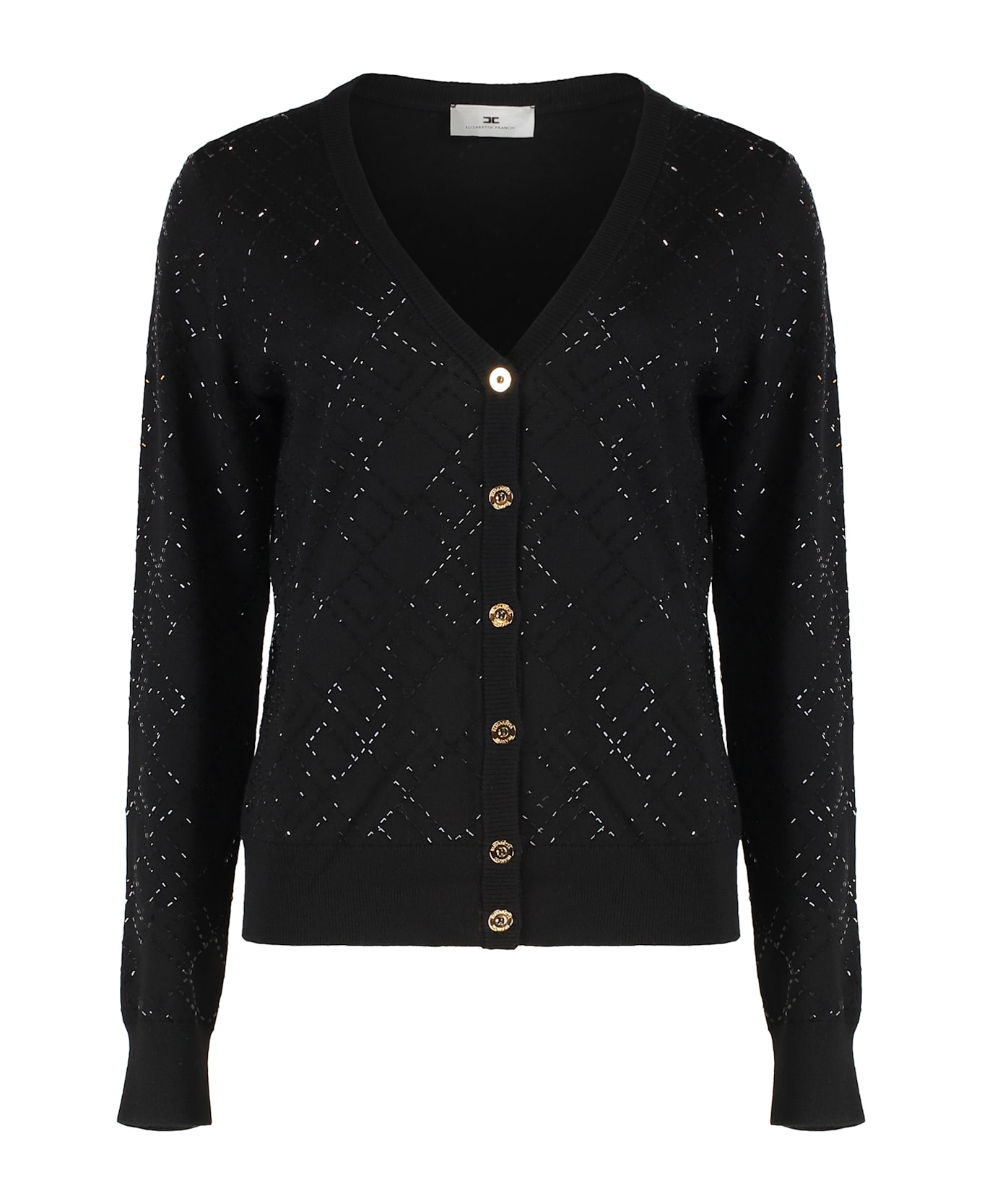 Elisabetta Franchi Cardigan In Wool With Crystals - black