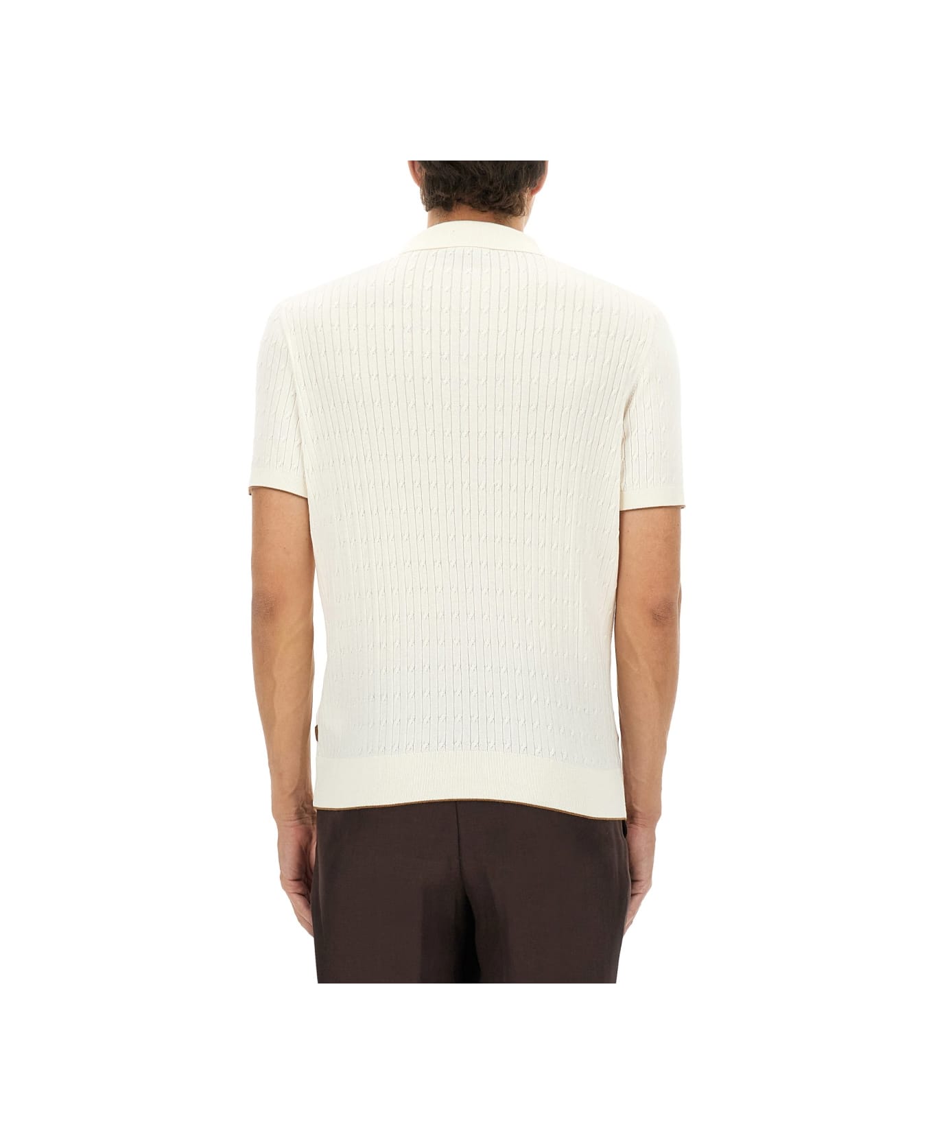Hugo Boss Silk And Cotton Braided Polo Shirt - IVORY