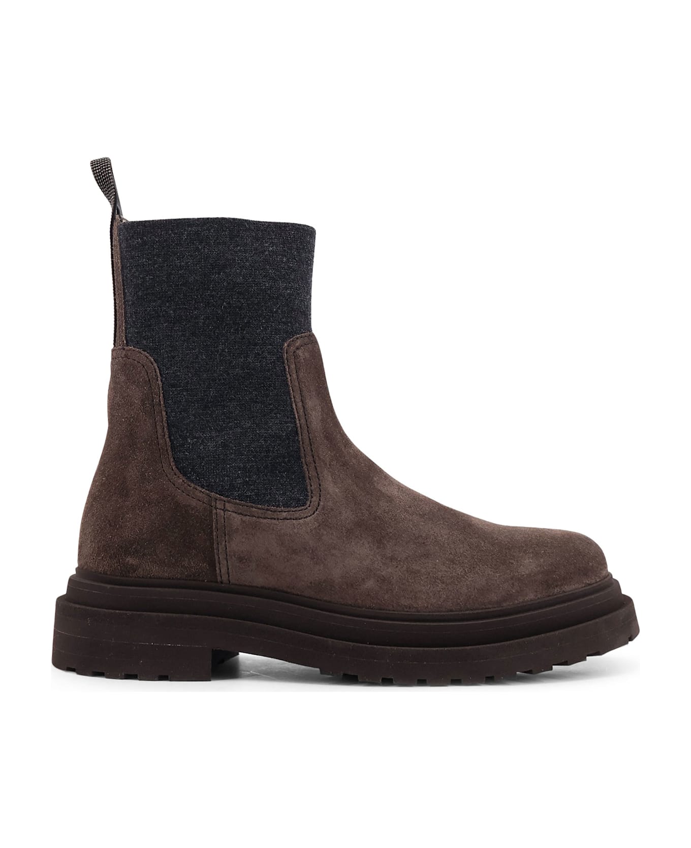 Brunello Cucinelli Suede Ankle Boots With Monili Detail - DARK BROWN