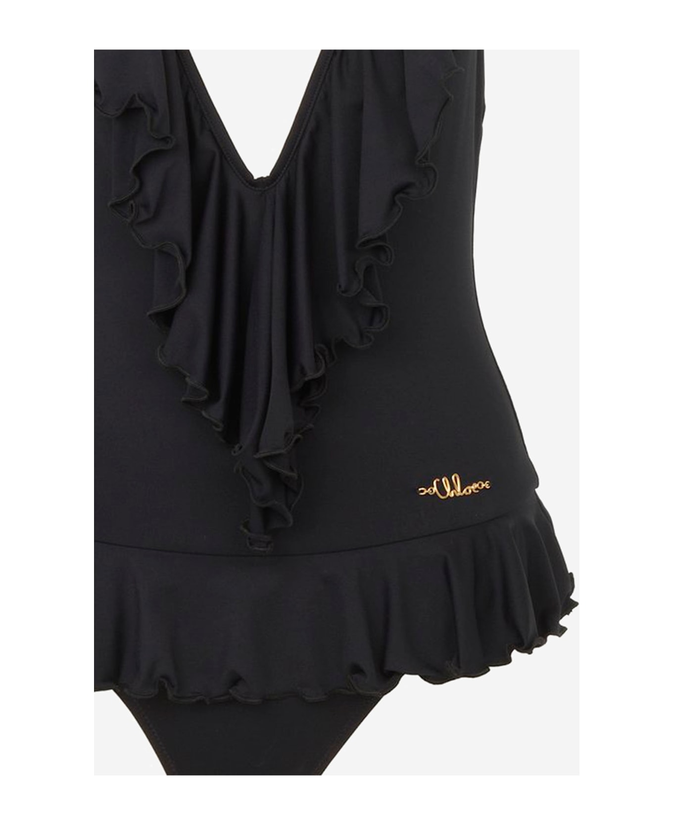 Chloé Swimsuit With V-neck And Ruffle - Black