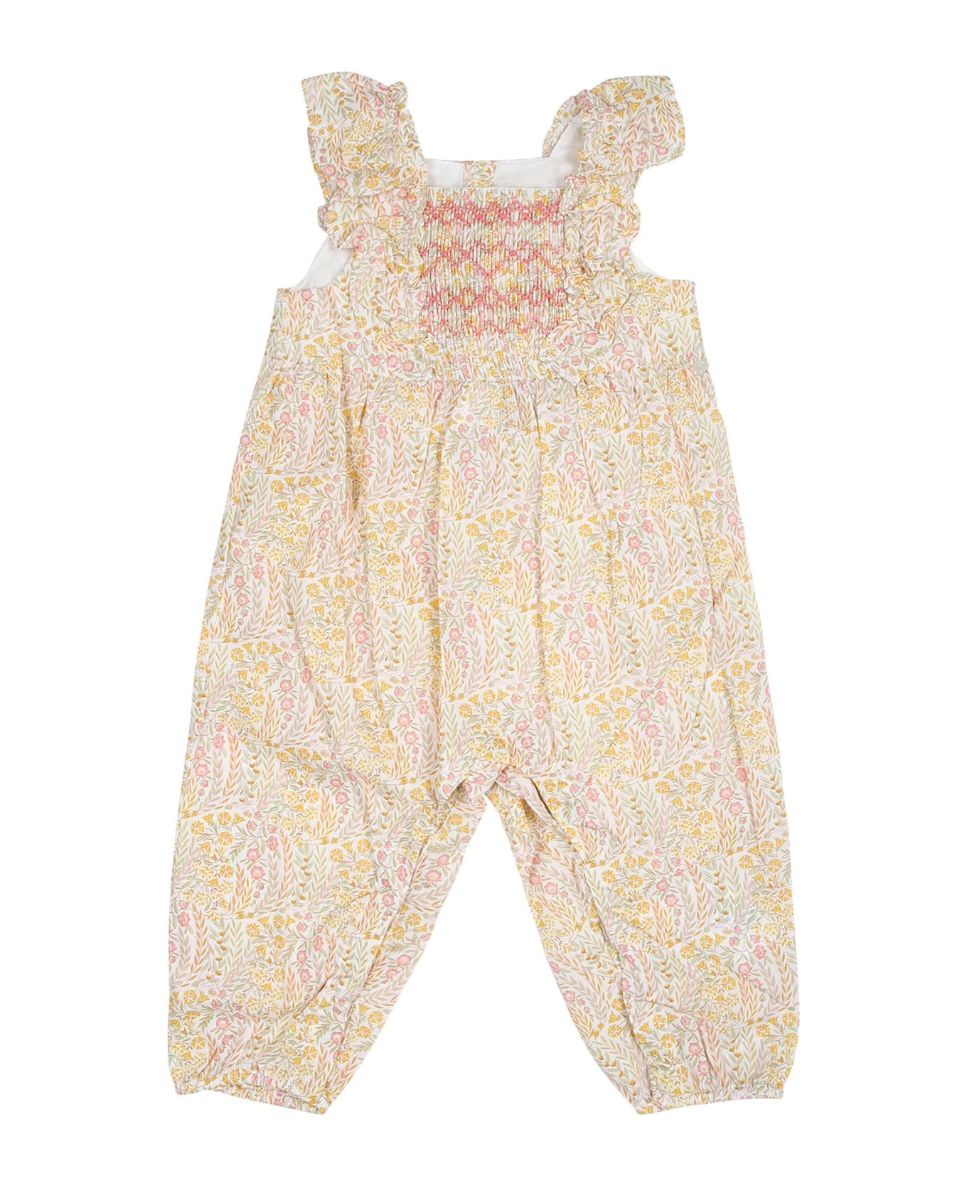 Tartine et Chocolat Ivory Dungarees For Baby Girl With Liberty Fabric - Ivory