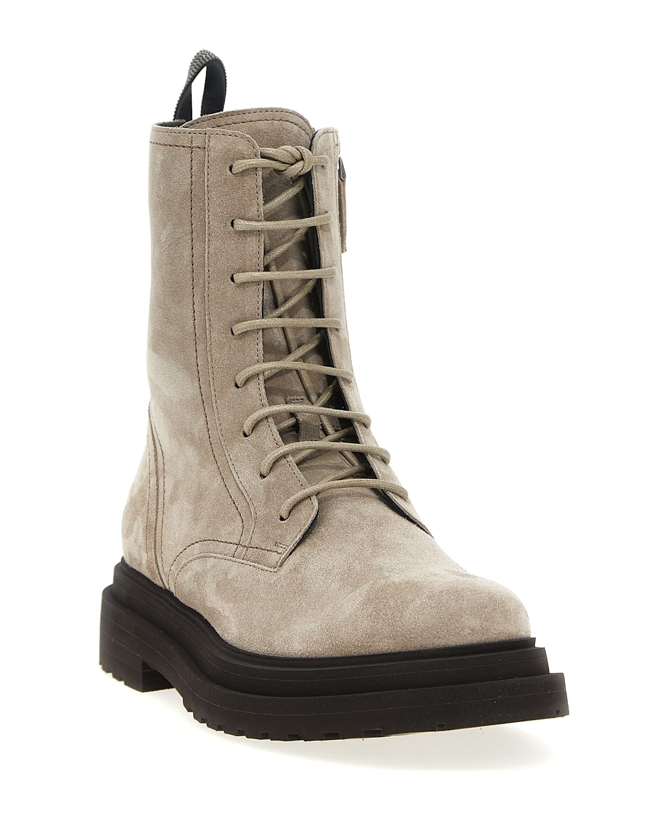 Brunello Cucinelli Suede Combat Boots Monile - Gray