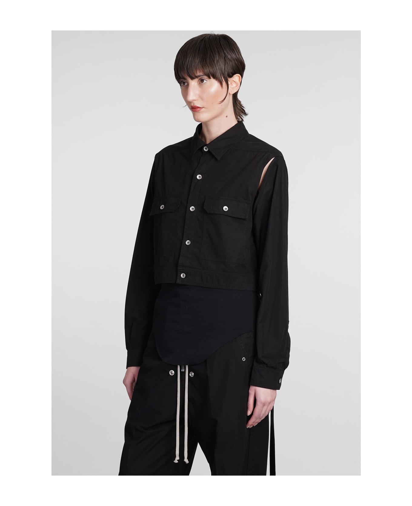 DRKSHDW Cape Sleeve Cropped Casual Jacket In Black Cotton - black
