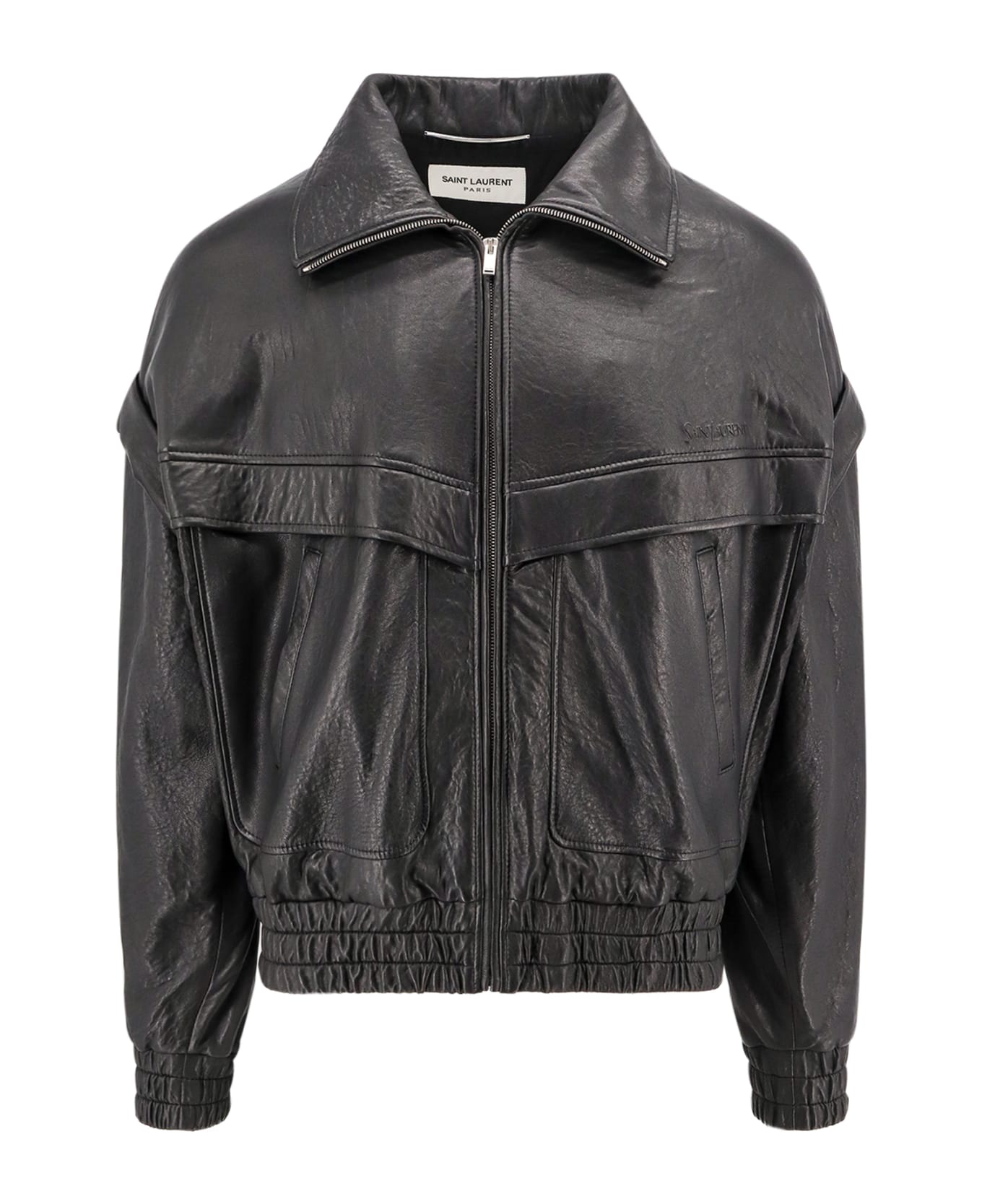 Saint Laurent Black Bomber Jacket With Dropped Shoulders In Leather Man - Black