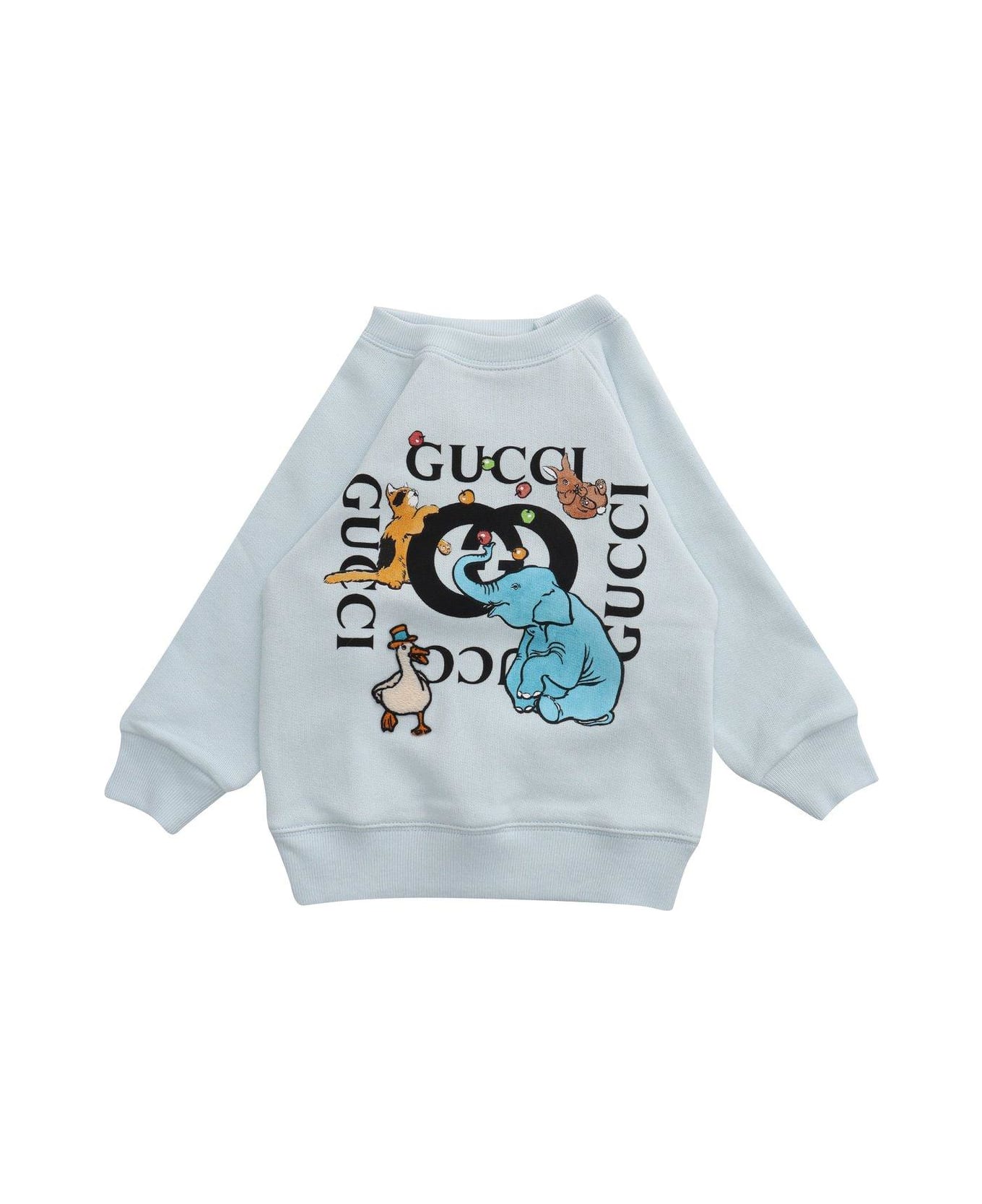 Gucci Animal Logo Printed Crewneck Sweatshirt - Cielo Multicolor