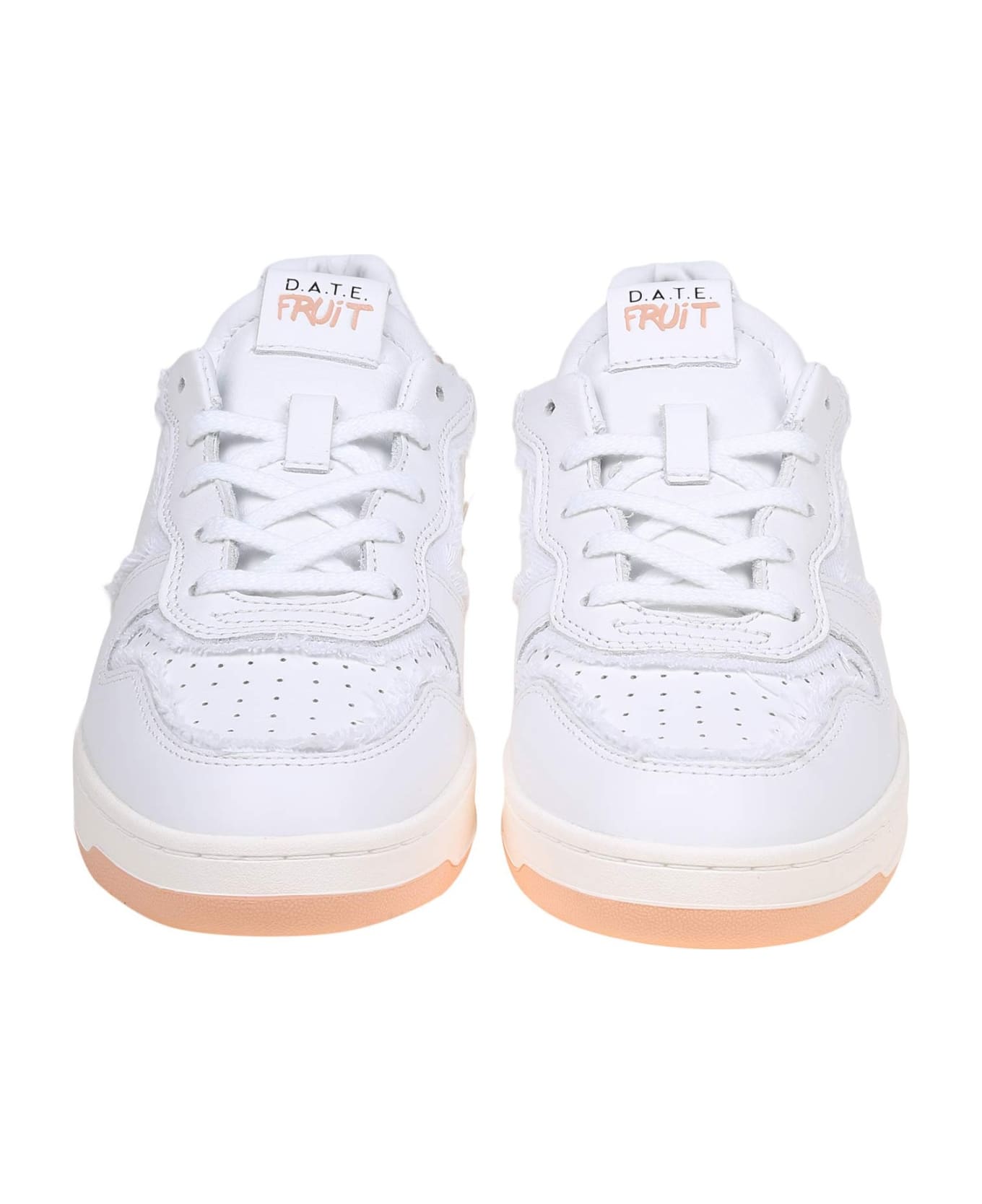 D.A.T.E. Court Sneakers In White Leather - Peach スニーカー
