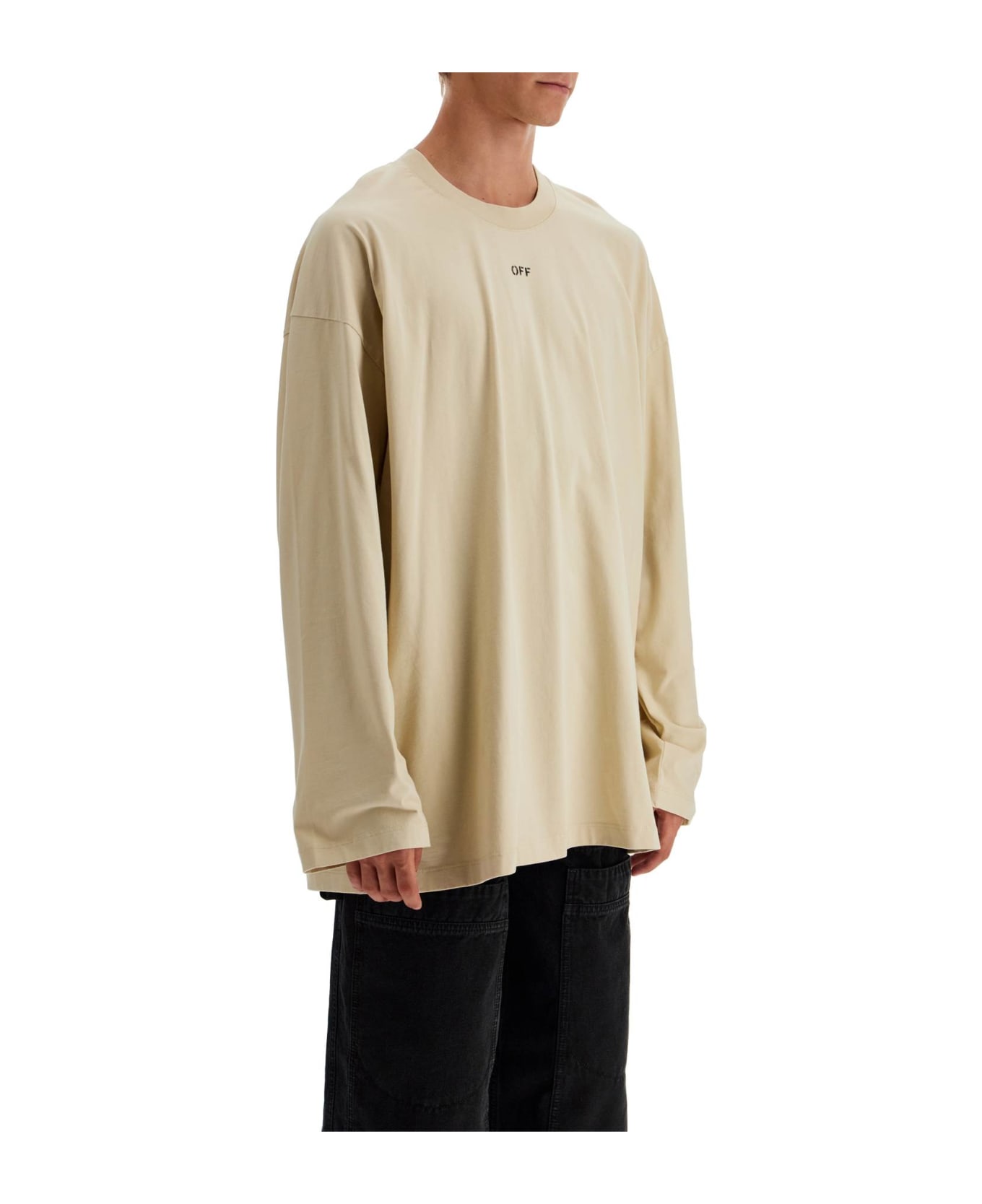 Off-White Long Sleeve Oversized T-shirt For - BROWN RICE - BLACK (Beige)