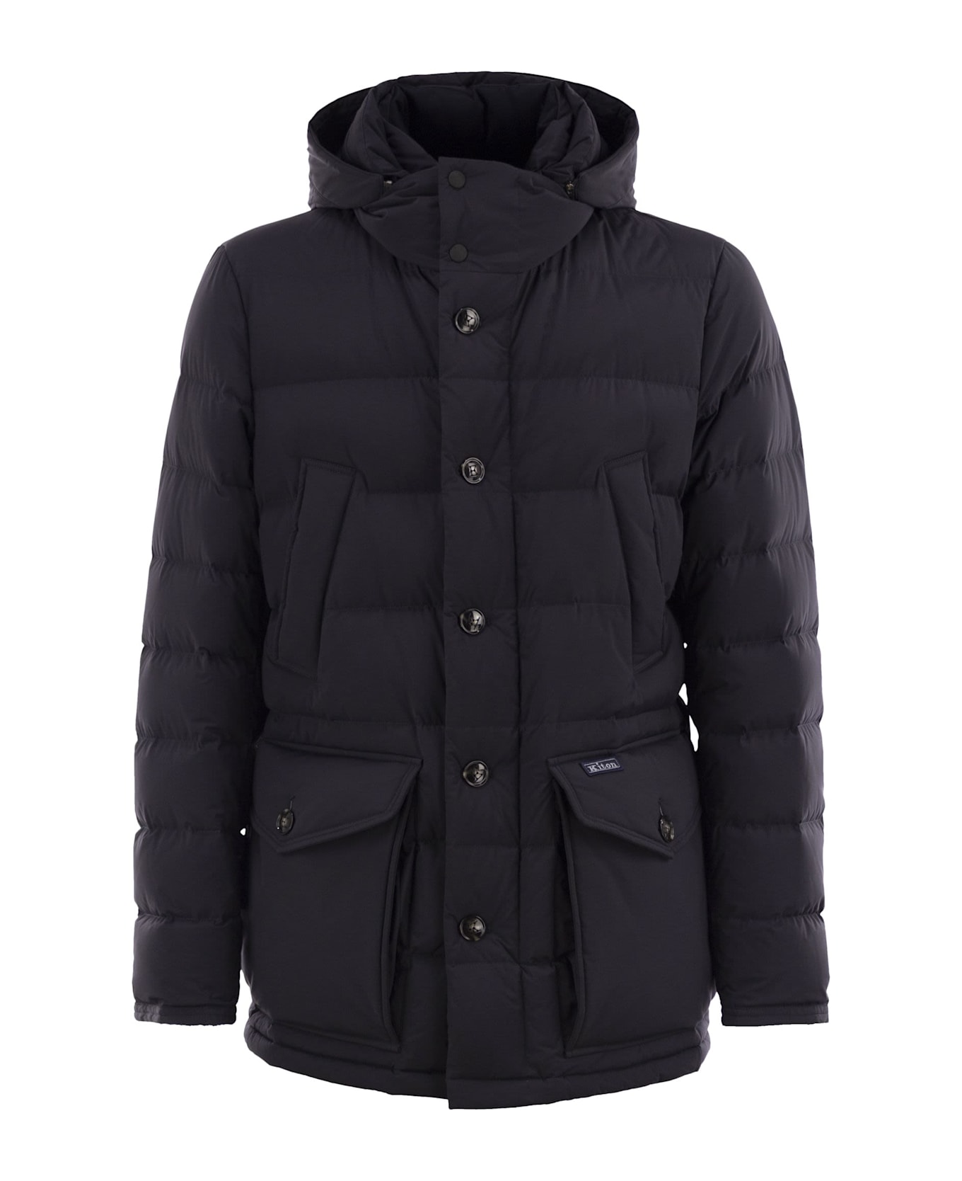 Kiton Long Down Jacket With Hood - Navy