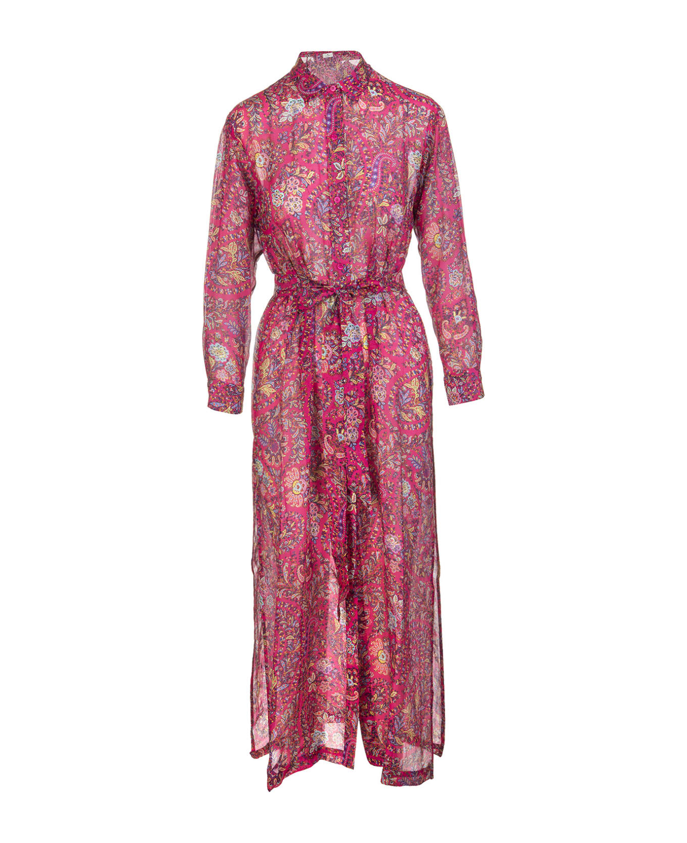 Etro Long Fuchsia Shirt Dress With Paisley Print