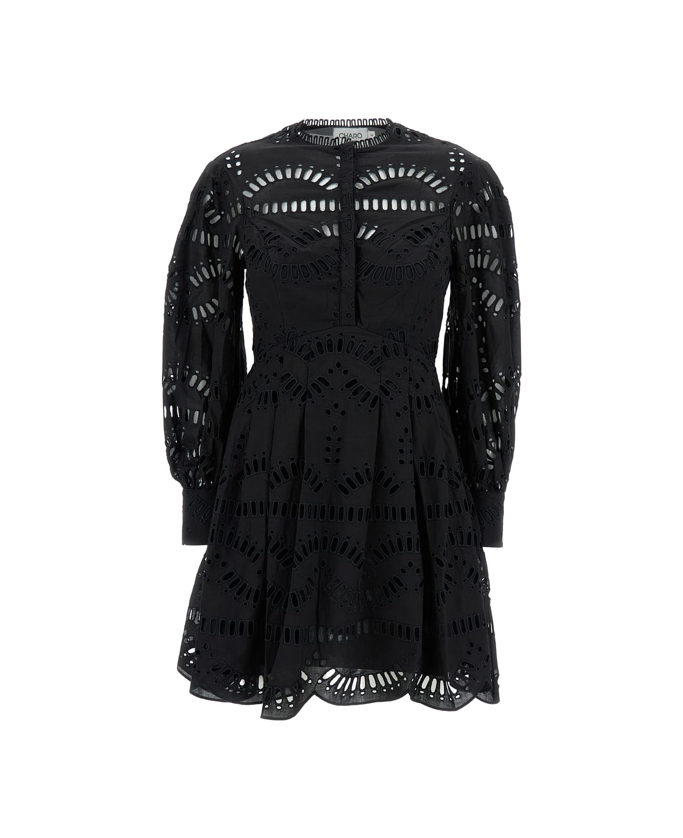 Charo Ruiz 'franca' Mini Black Dress With Floreal Print In Cotton Blend Woman - Black ワンピース＆ドレス