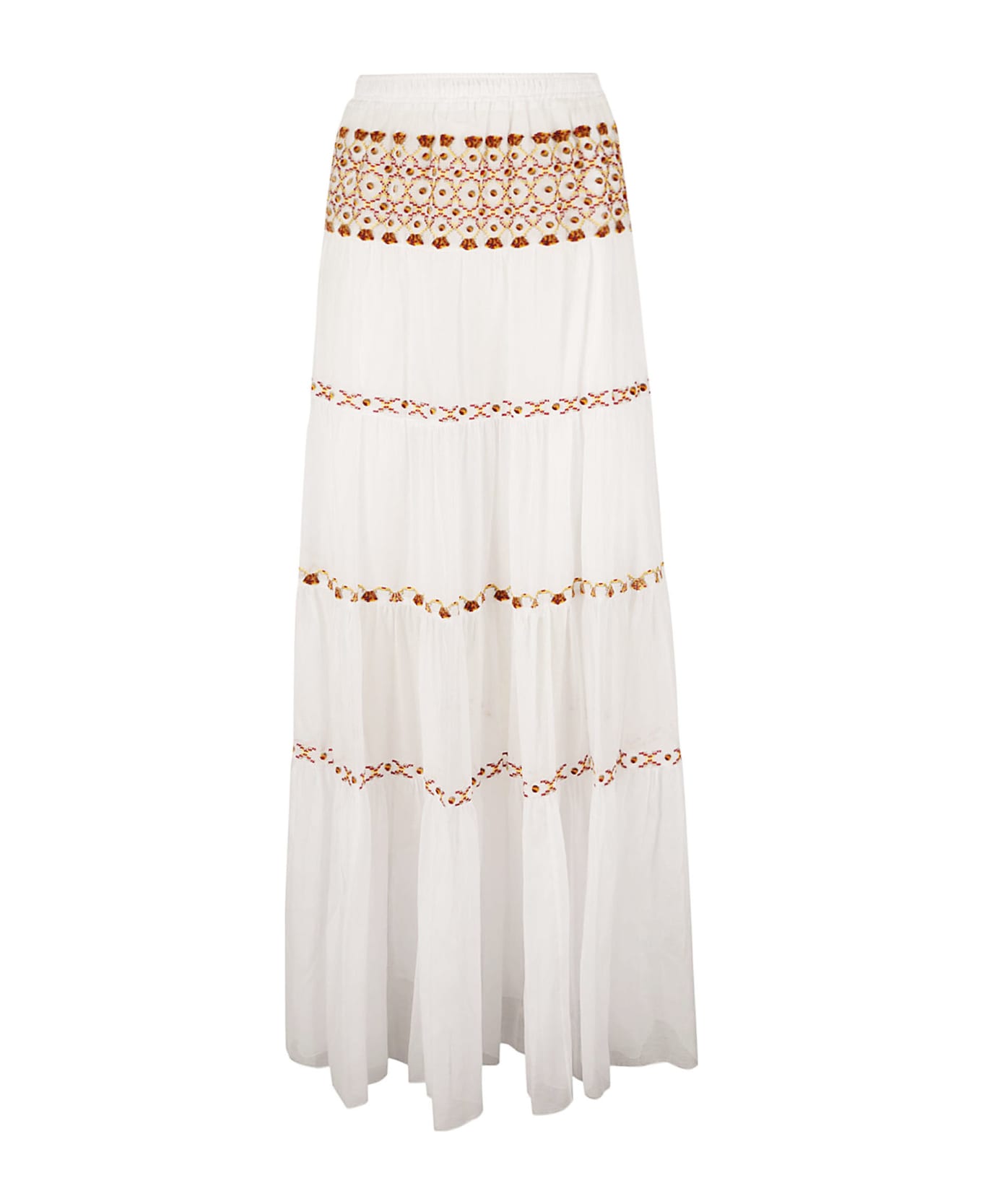 Ermanno Scervino Elastic Waist Layered Embroidered Flare Skirt - White スカート