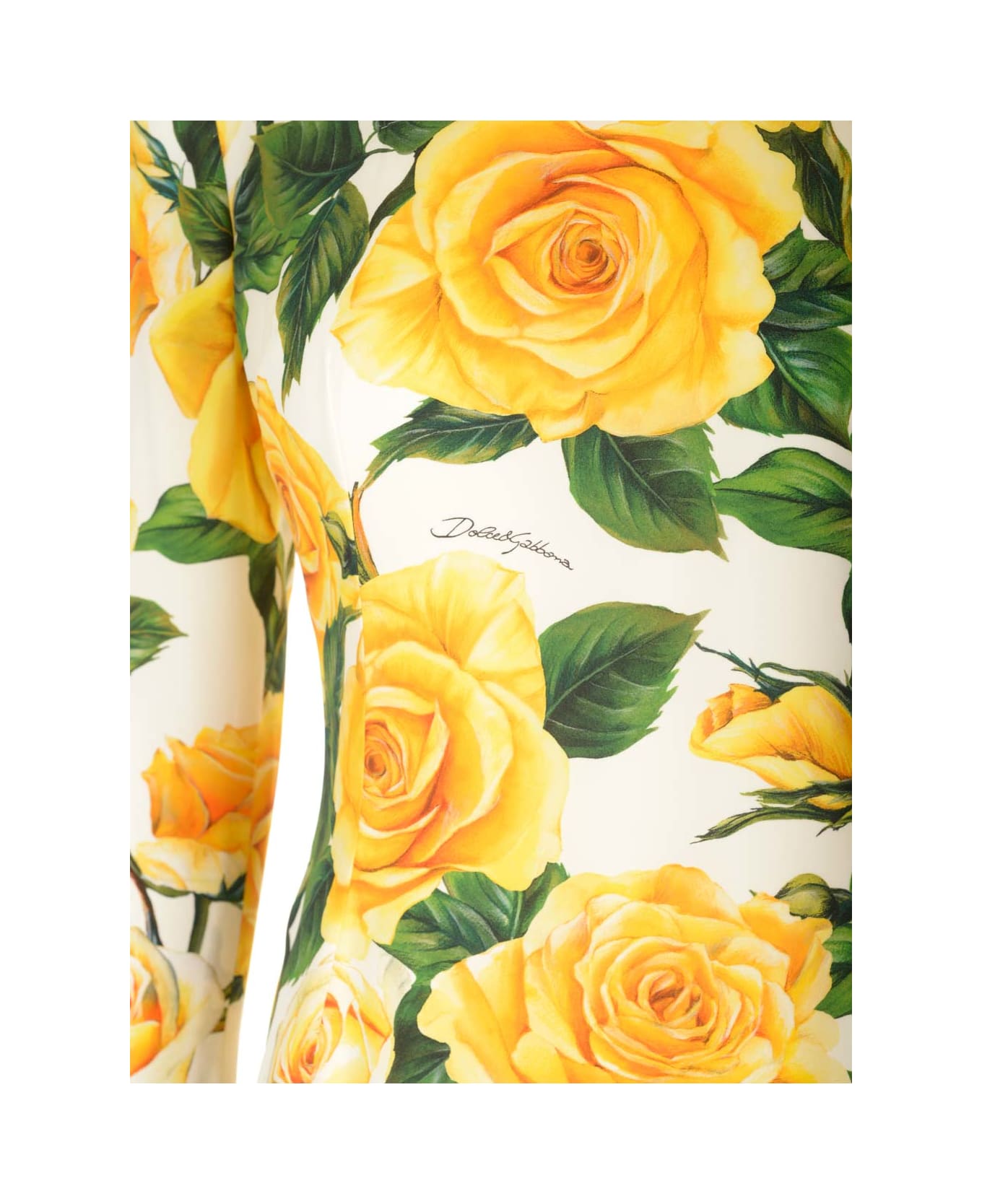 Dolce & Gabbana Yellow Roses Printed Midi Dress