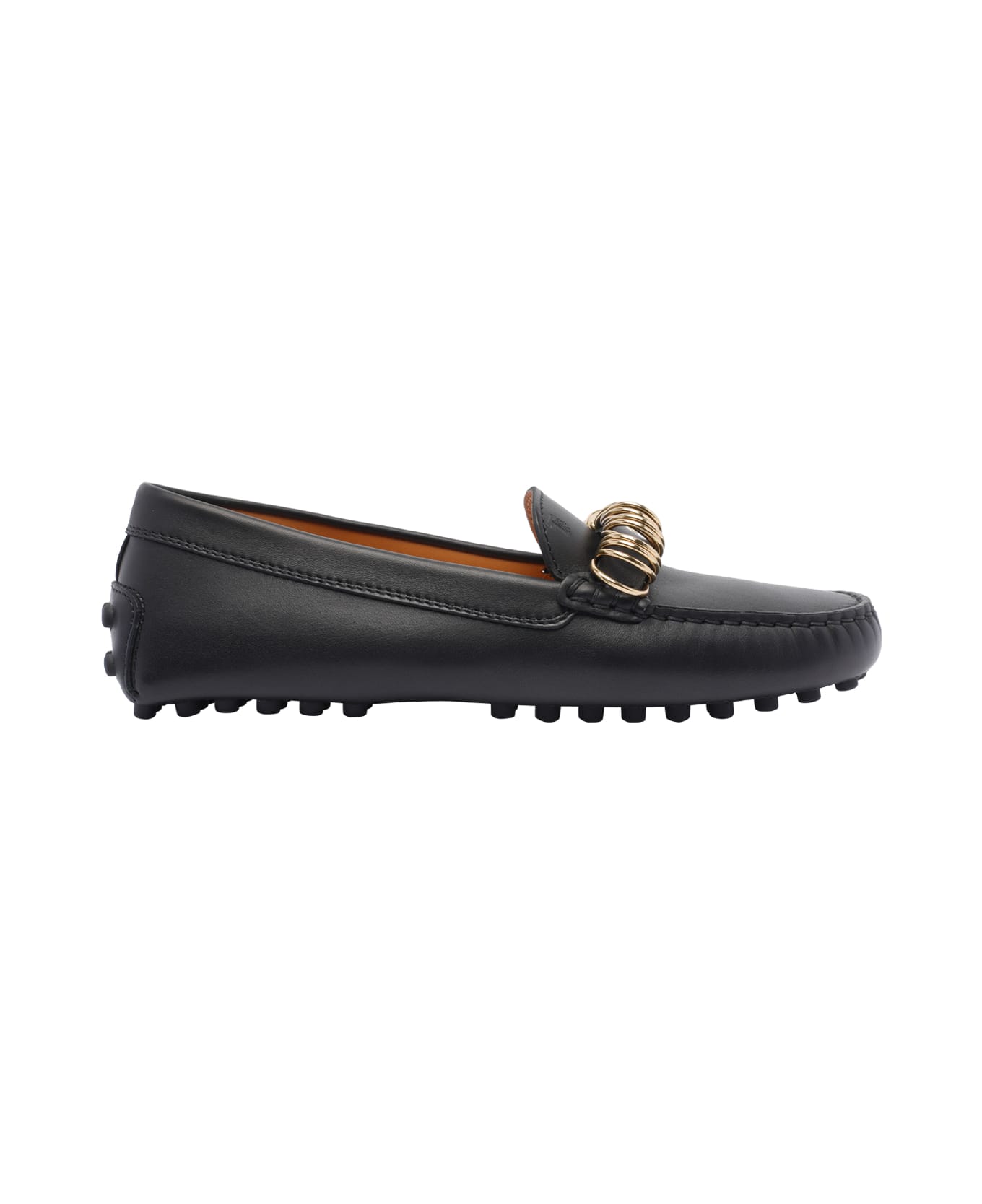 Tod's Loafers With Ring Detail On The Front And Rubber Sole In Leather - Nero