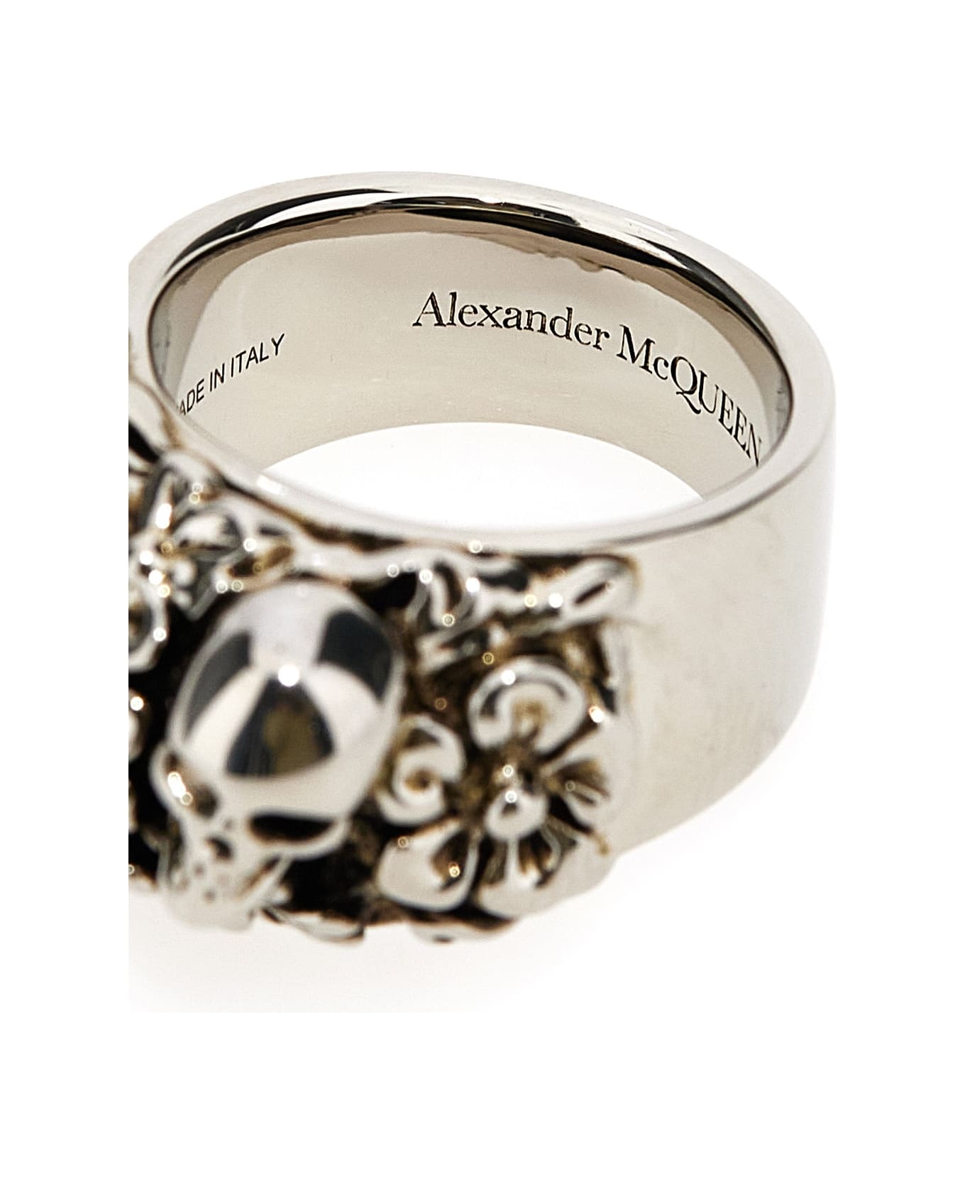 Alexander McQueen Floral Skull Ring - Silver