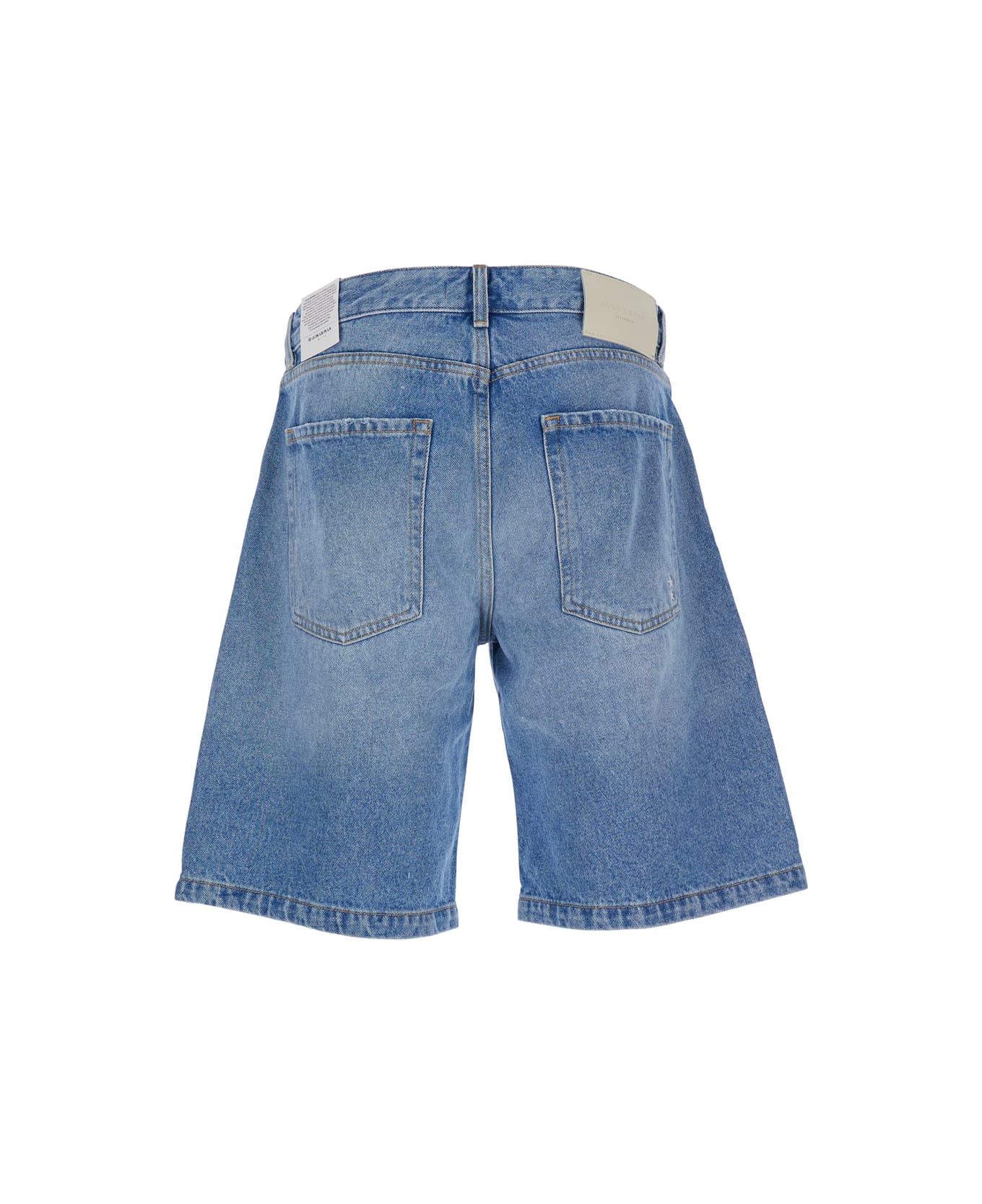 Icon Denim Light Blue Bermuda Pants With Wide Leg And Logo Patch On The Rear In Denim Man - Light blue