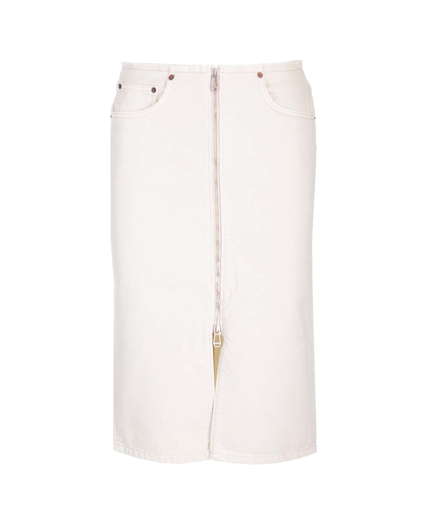 Haikure Midi Denim Skirt - Beige