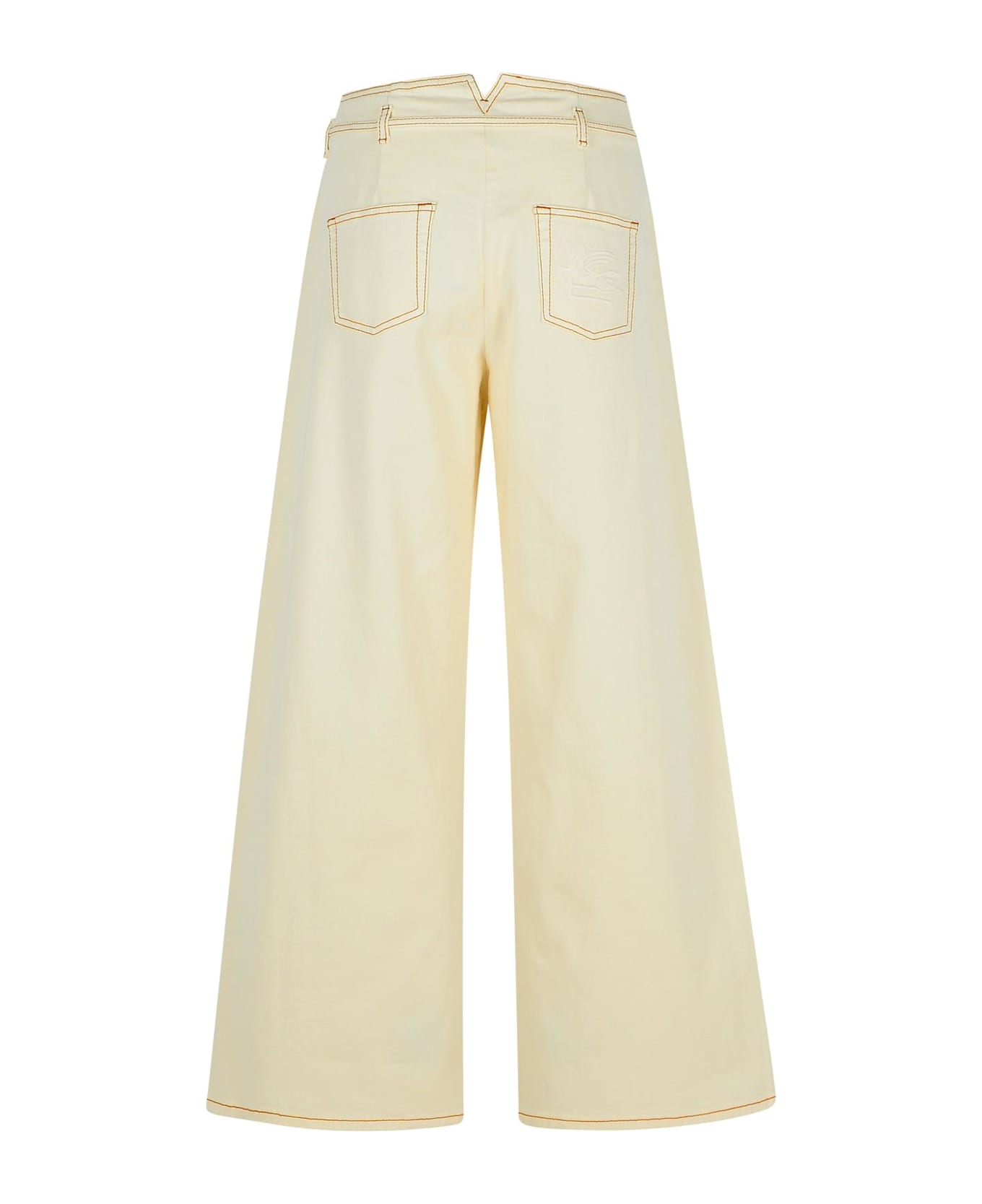 Etro Stretch Cotton Denim Jeans With Belt - Cream