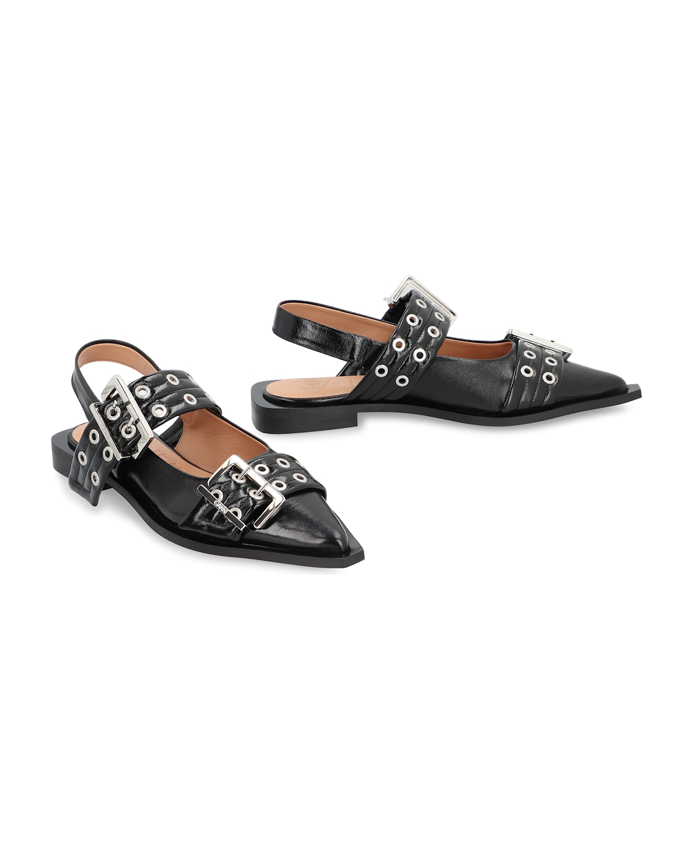 Ganni Feminine Buckle Faux Leather Slingback Pumps - black