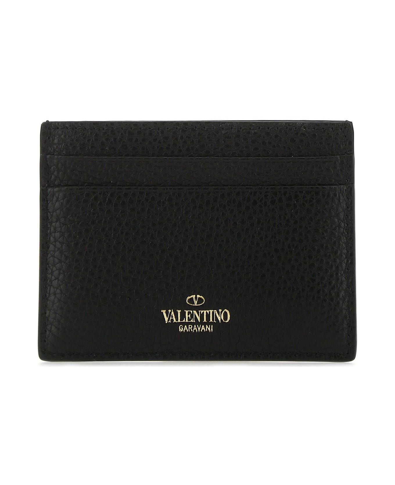 Valentino Garavani Black Leather Rockstud Card Holder - Black