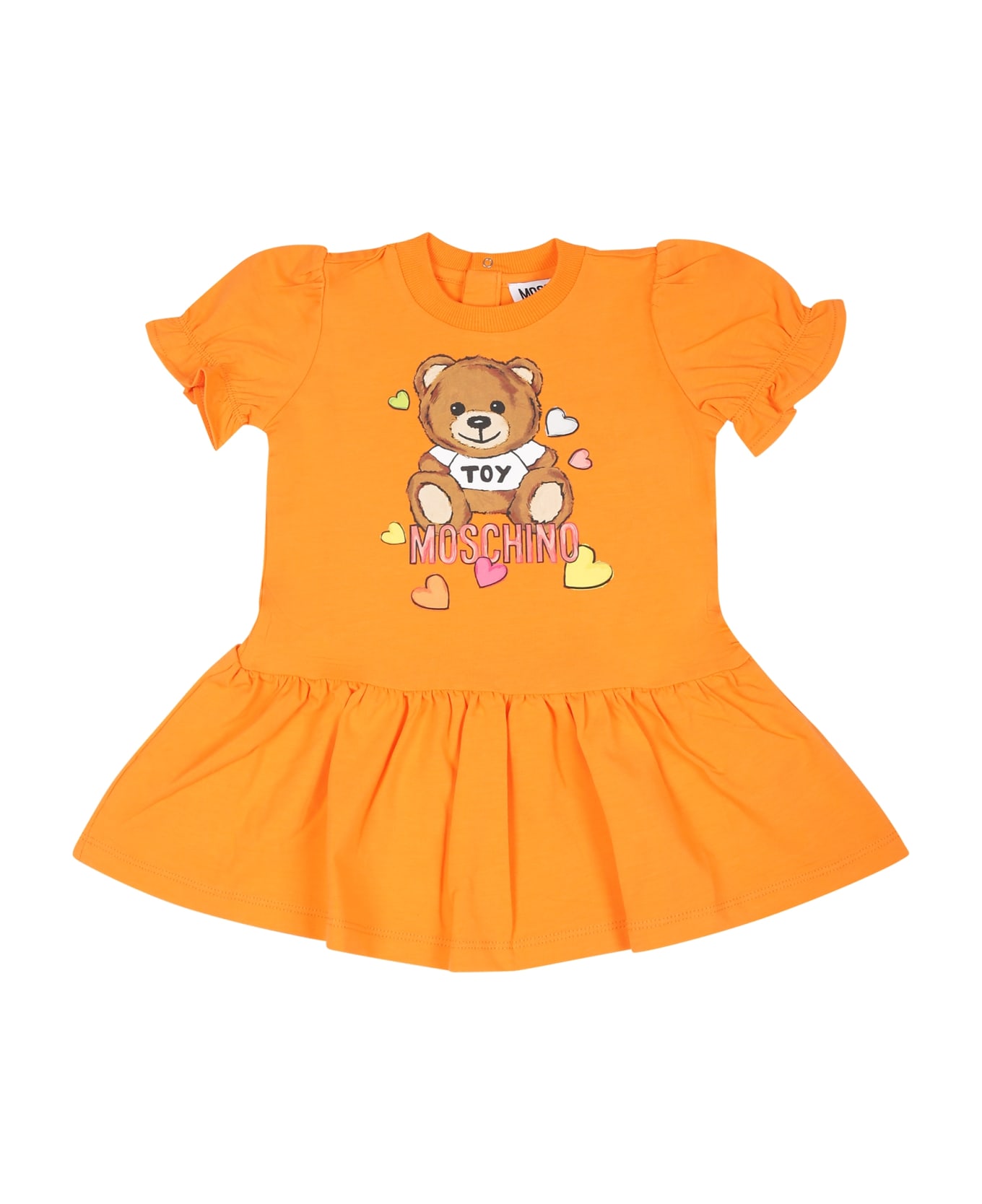 Moschino Orange Dress For Baby Girl With Teddy Bear And Hearts - Orange ウェア