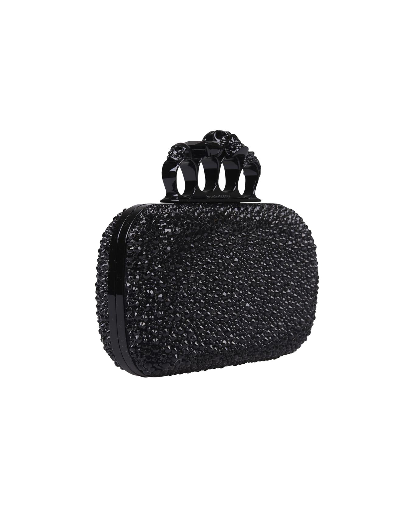 Alexander McQueen Black Skull Four Ring Clutch Bag With Chain - Nero