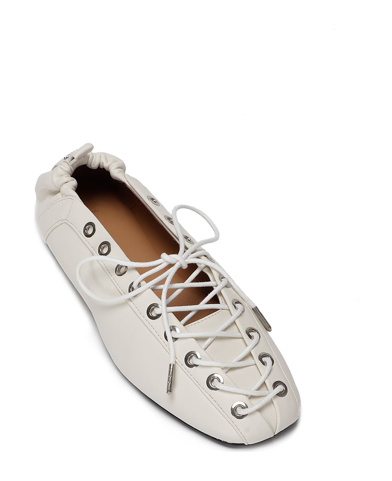 Ganni Eyelets Lace Up Ballerina - EGRET