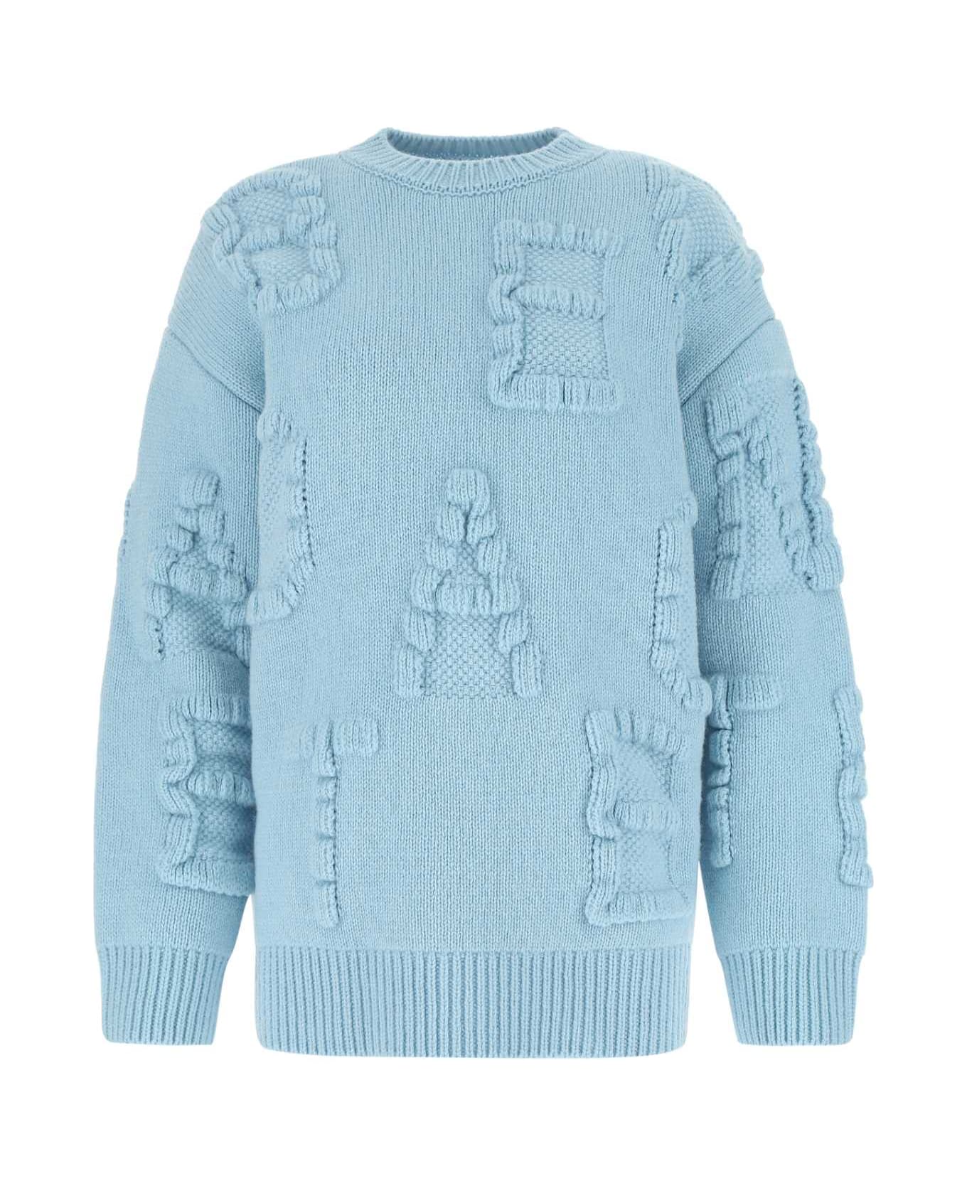 Bottega Veneta Light Blue Stretch Wool Blend Shetland Alphabet Oversize Sweater - 8955