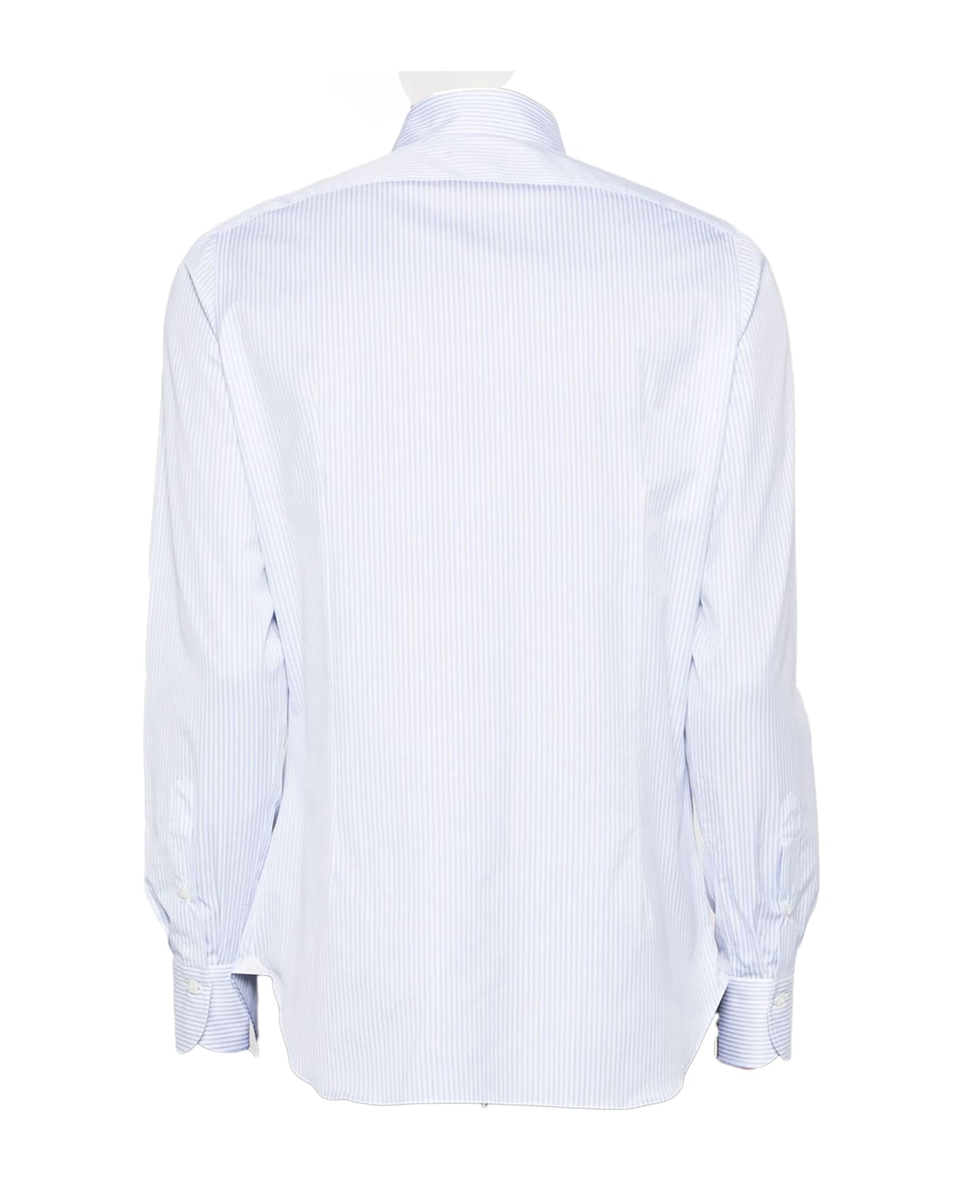 Finamore White And Sky Blue Cotton Striped Shirt - White