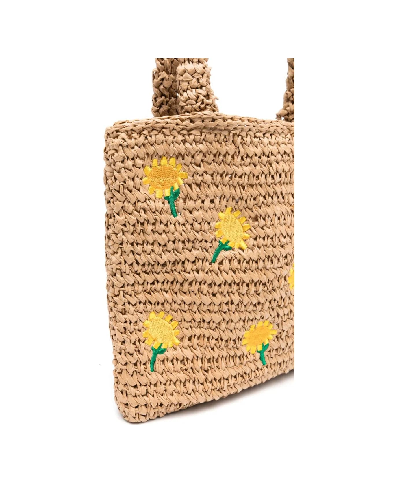 Stella McCartney Kids Raffia Tote Bag With Sunflowers - Brown