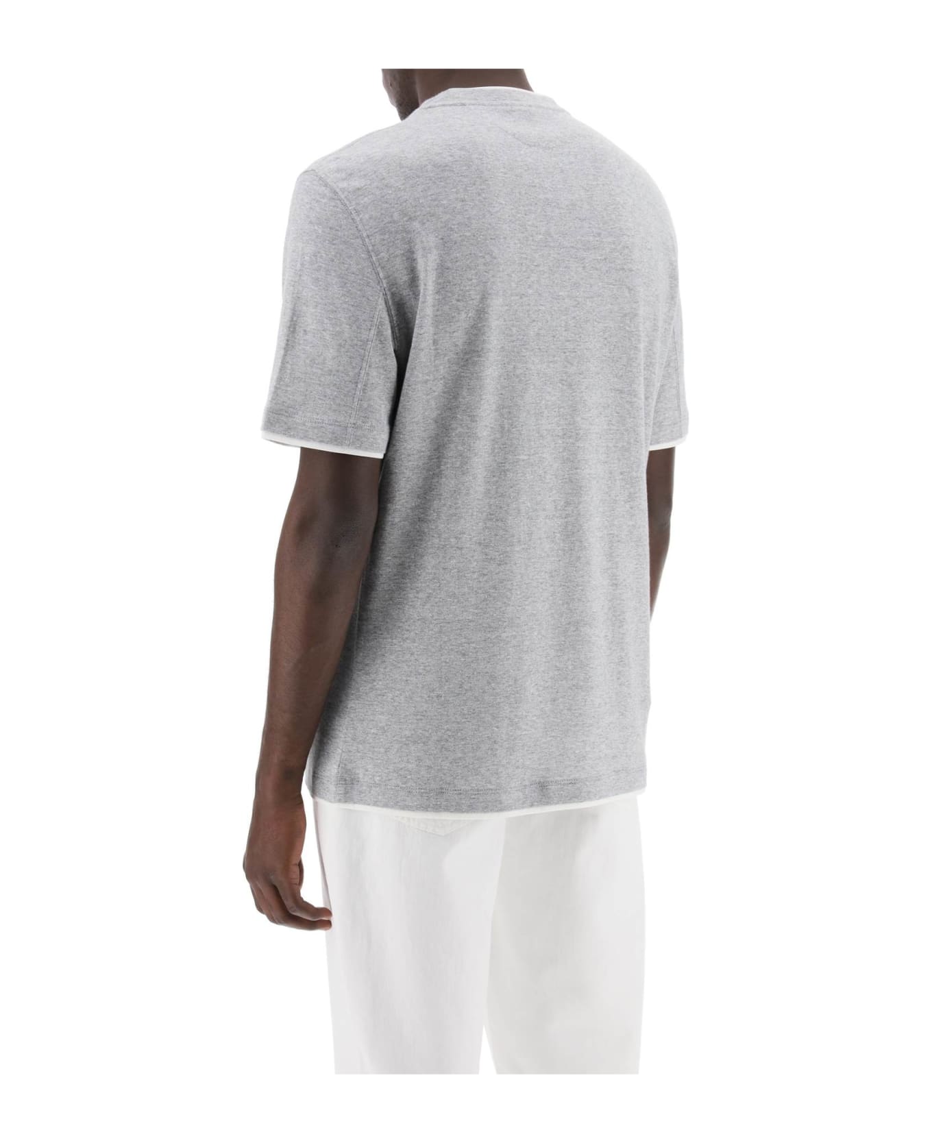 Brunello Cucinelli Cotton T-shirt - Grigio Medio+off White シャツ