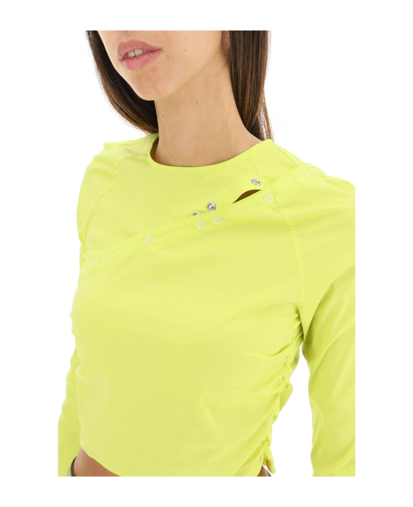 Ganni Convertible Cropped Top In Stretch Poplin - SULPHUR SPRING (Yellow)