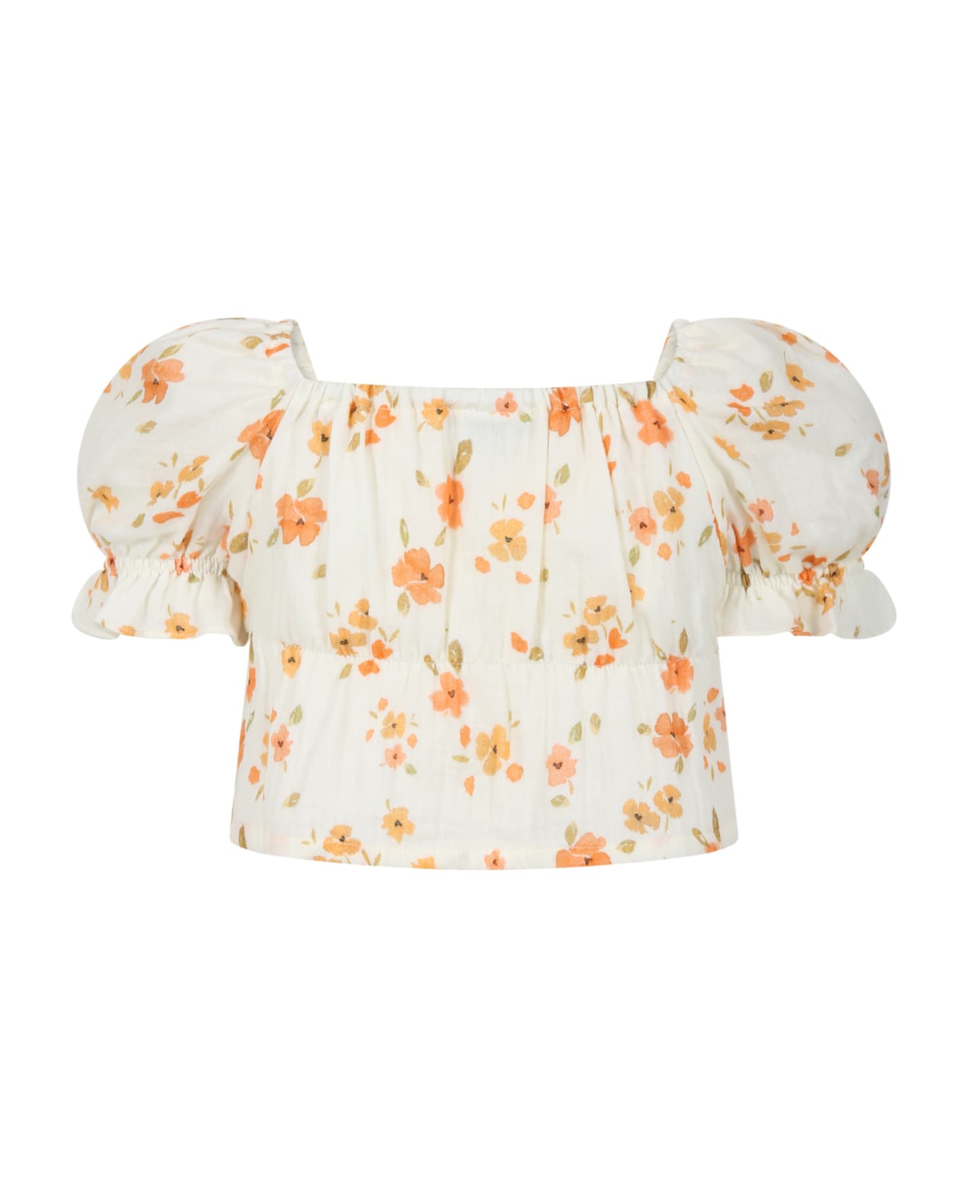 The New Society Ivory T-shirt For Girl With Flower Print - Ivory
