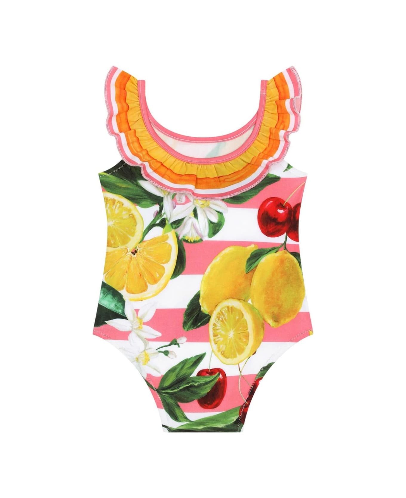 Dolce & Gabbana Stretch Fabric One-piece Swimwear With Lemon And Cherry Print - Multicolour 水着