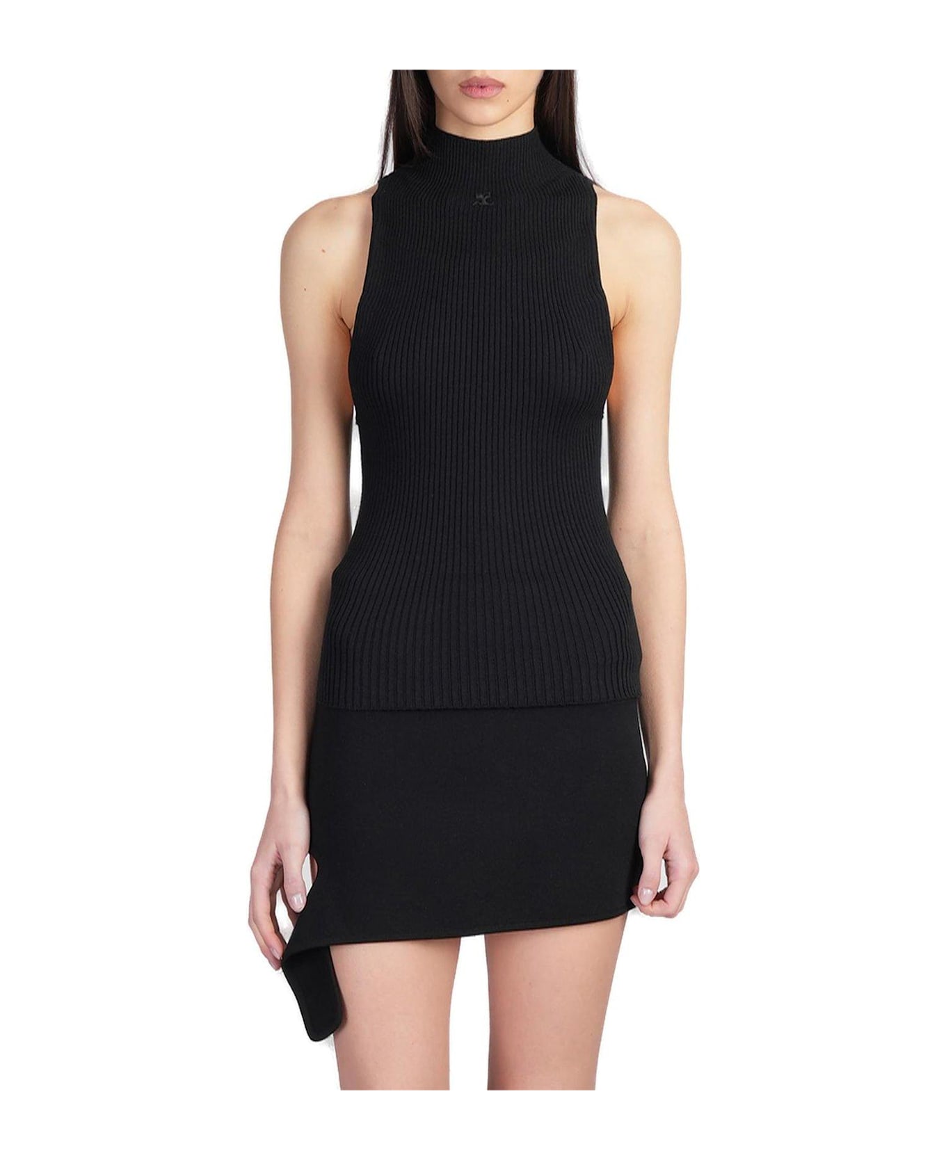 Courrèges Sleeveless Ribbed-knit Tank Top - black