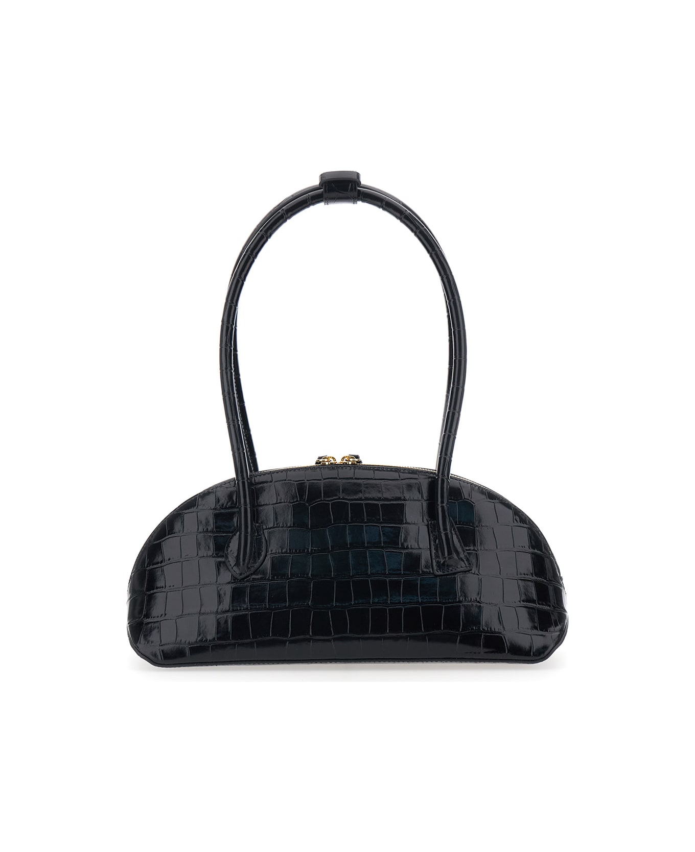 Little Liffner 'ew Dome' Black Shoulder Bag With Round Top Handles And Crocodile Effect In Leather Woman - Black