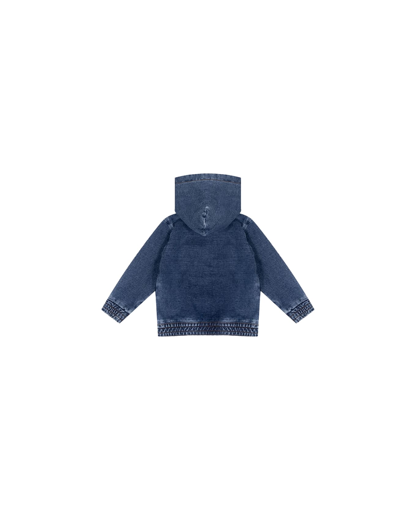 Dolce & Gabbana Blue Denim Zip-up Hoodie With Logo On Sleeves - Blue