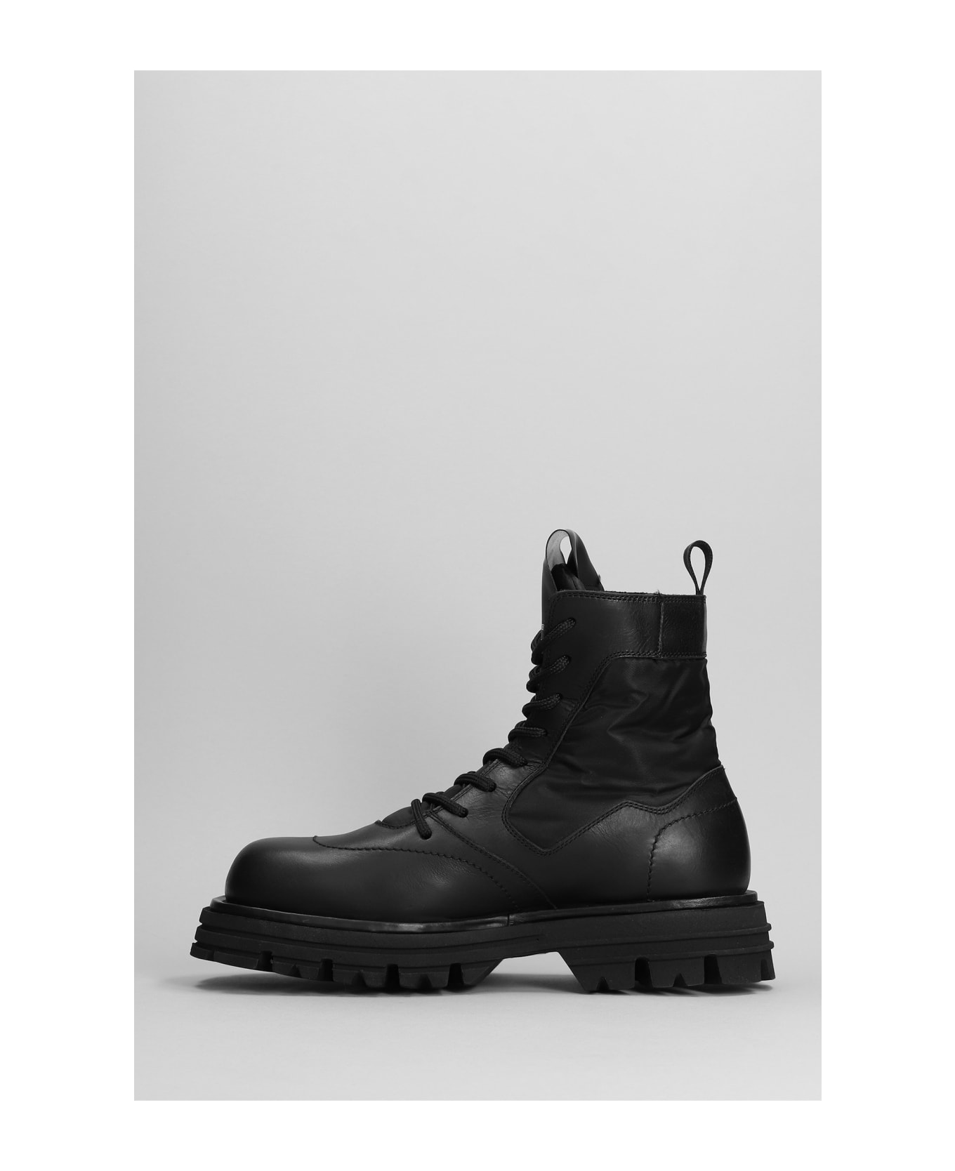 Barracuda Combat Boots In Black Leather And Fabric - black
