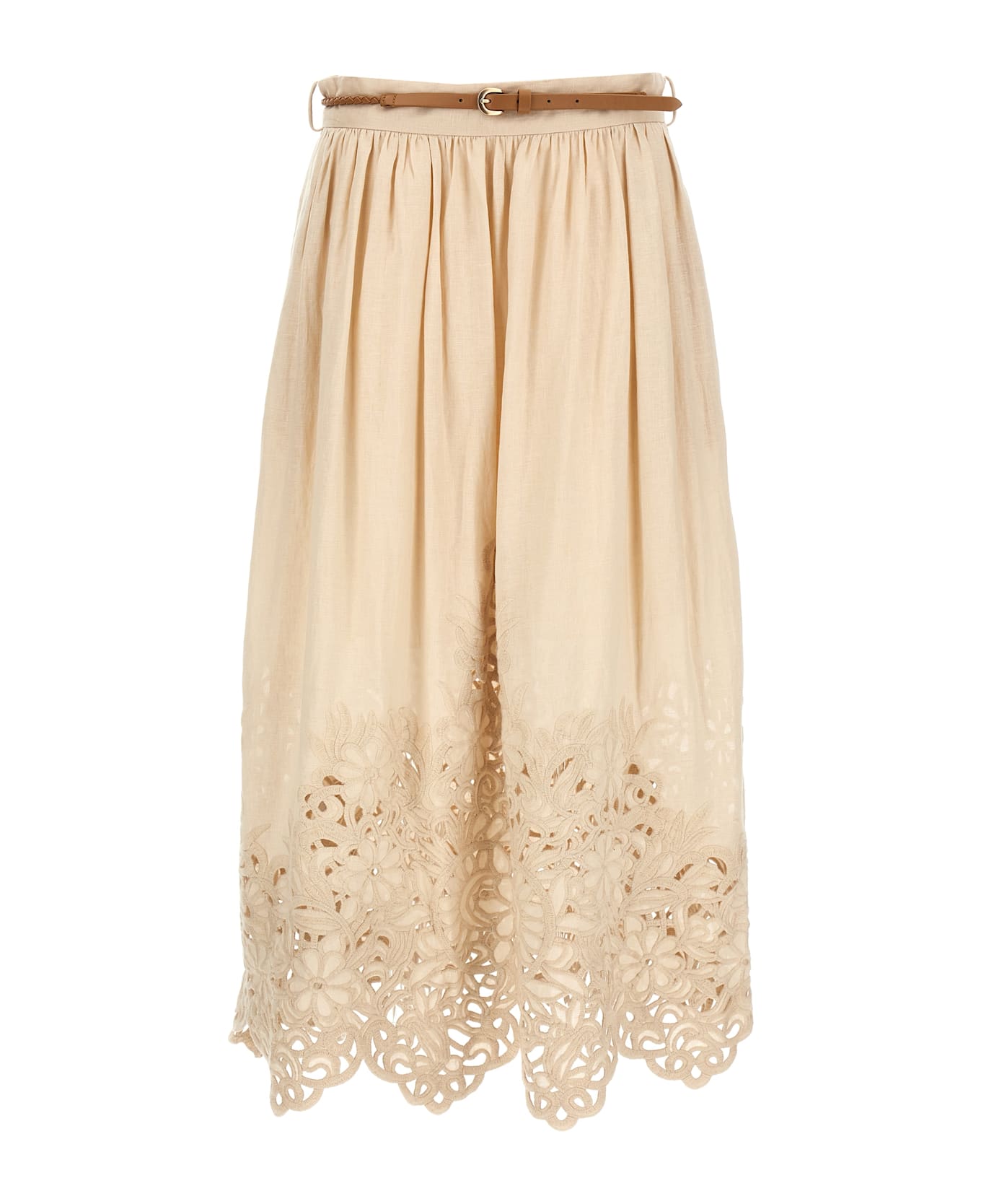 Zimmermann Wylie Embroidered Midi Skirt - Cream