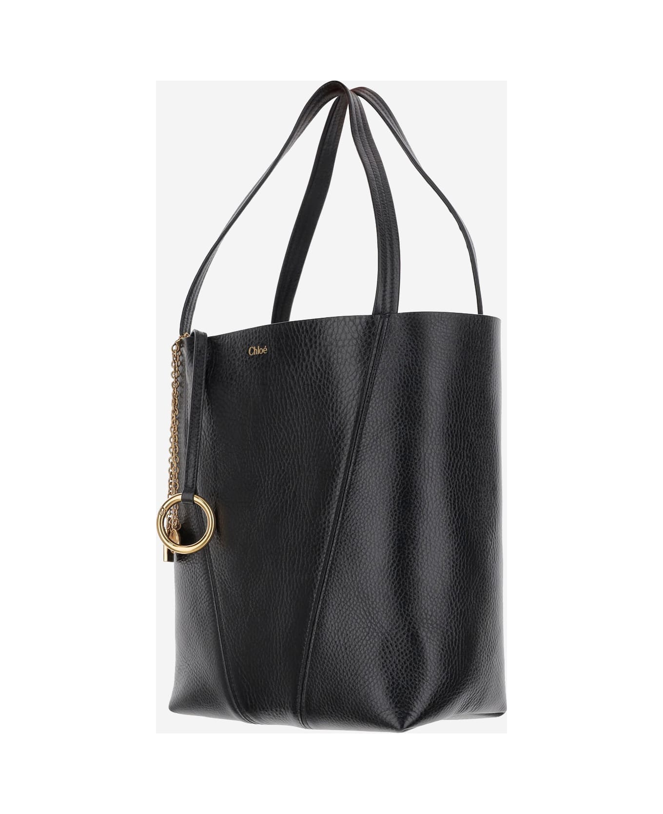 Chloé Spin Tote Bag In Garnet Leather - Black