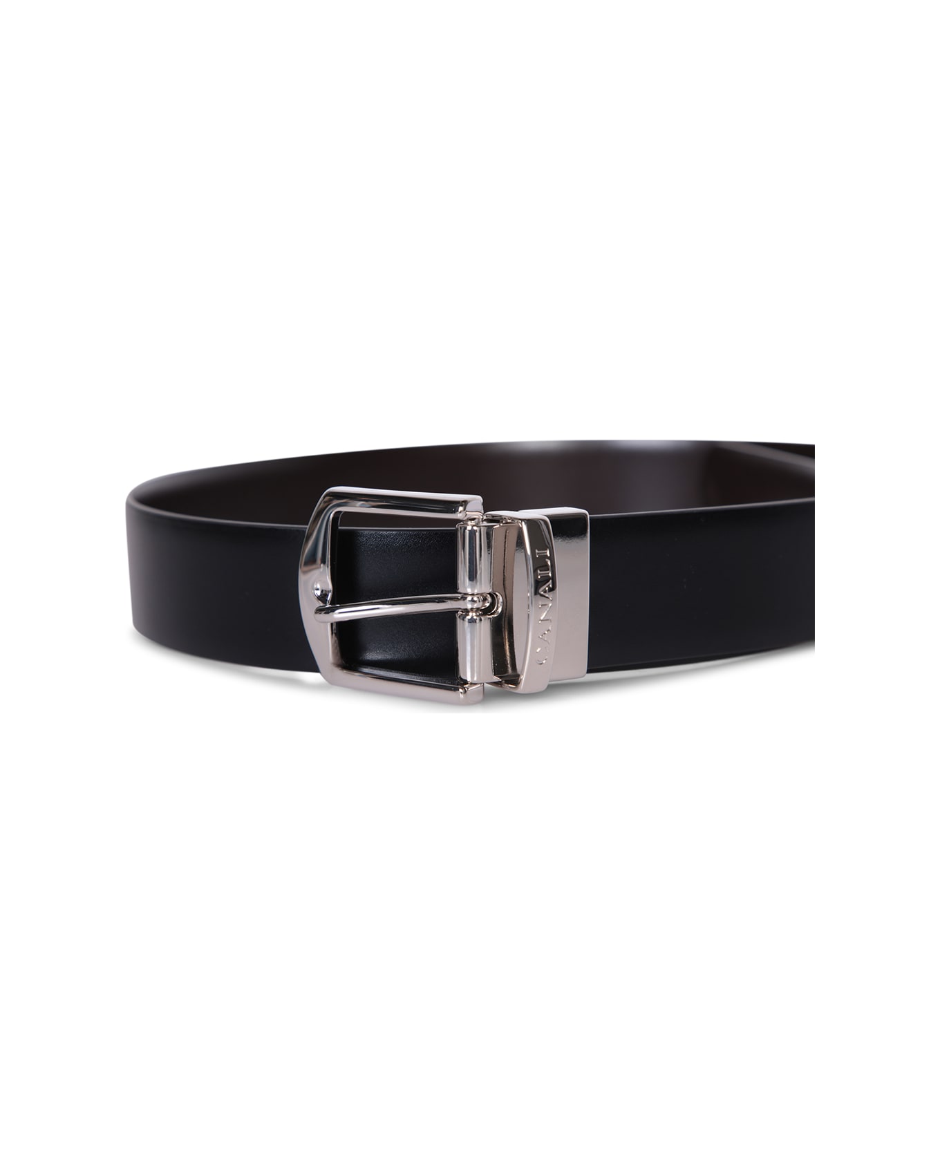 Canali Engraved-logo Black Belt - Black