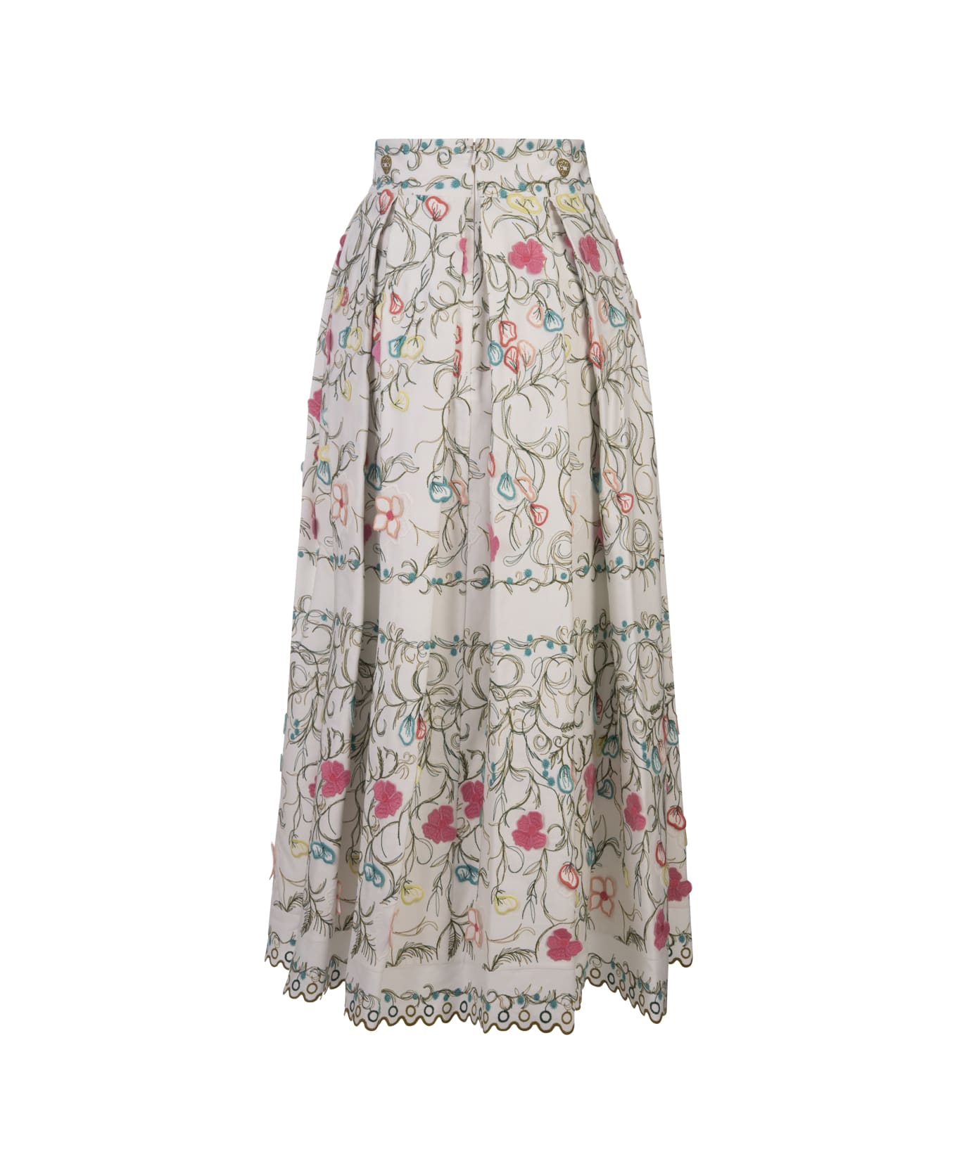 Elie Saab Cotton Embroidered Garden Long Skirt - Multicolour