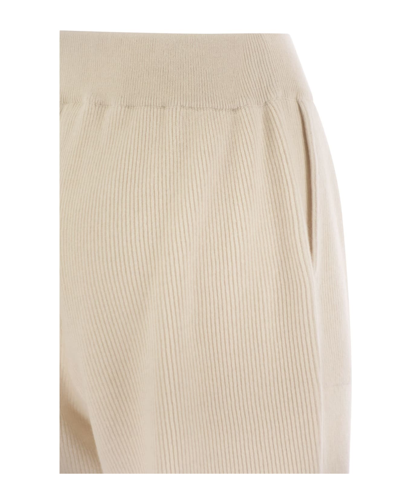 Brunello Cucinelli English Rib Cashmere Knit Trousers - Butter