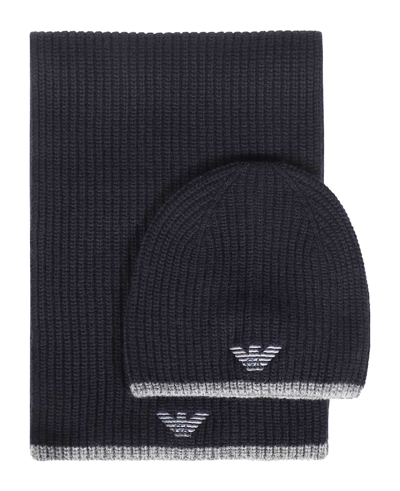 Emporio Armani Knit Beanie And Scarf Set - blue